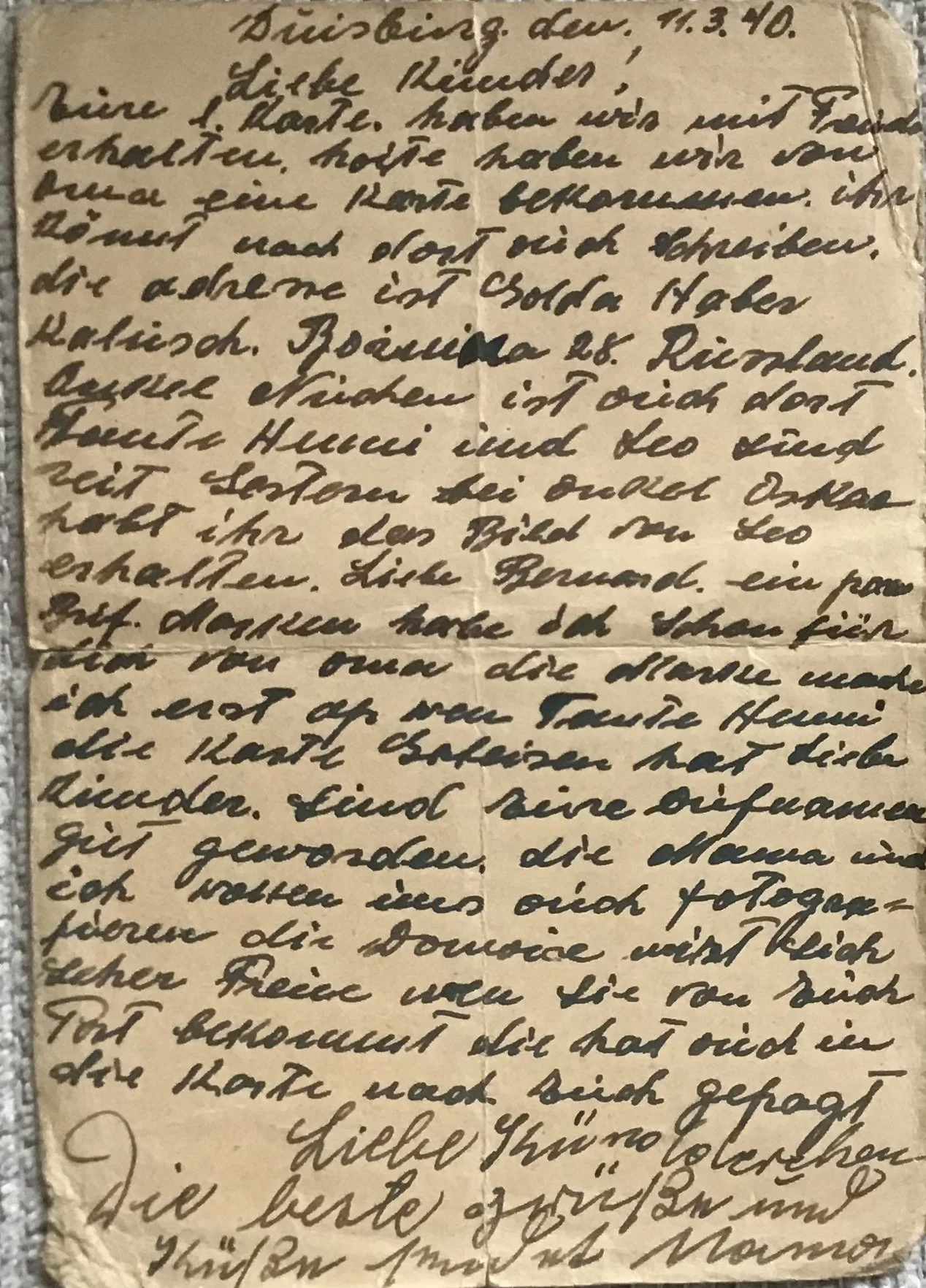 Letter parents Bernard Goldfarb