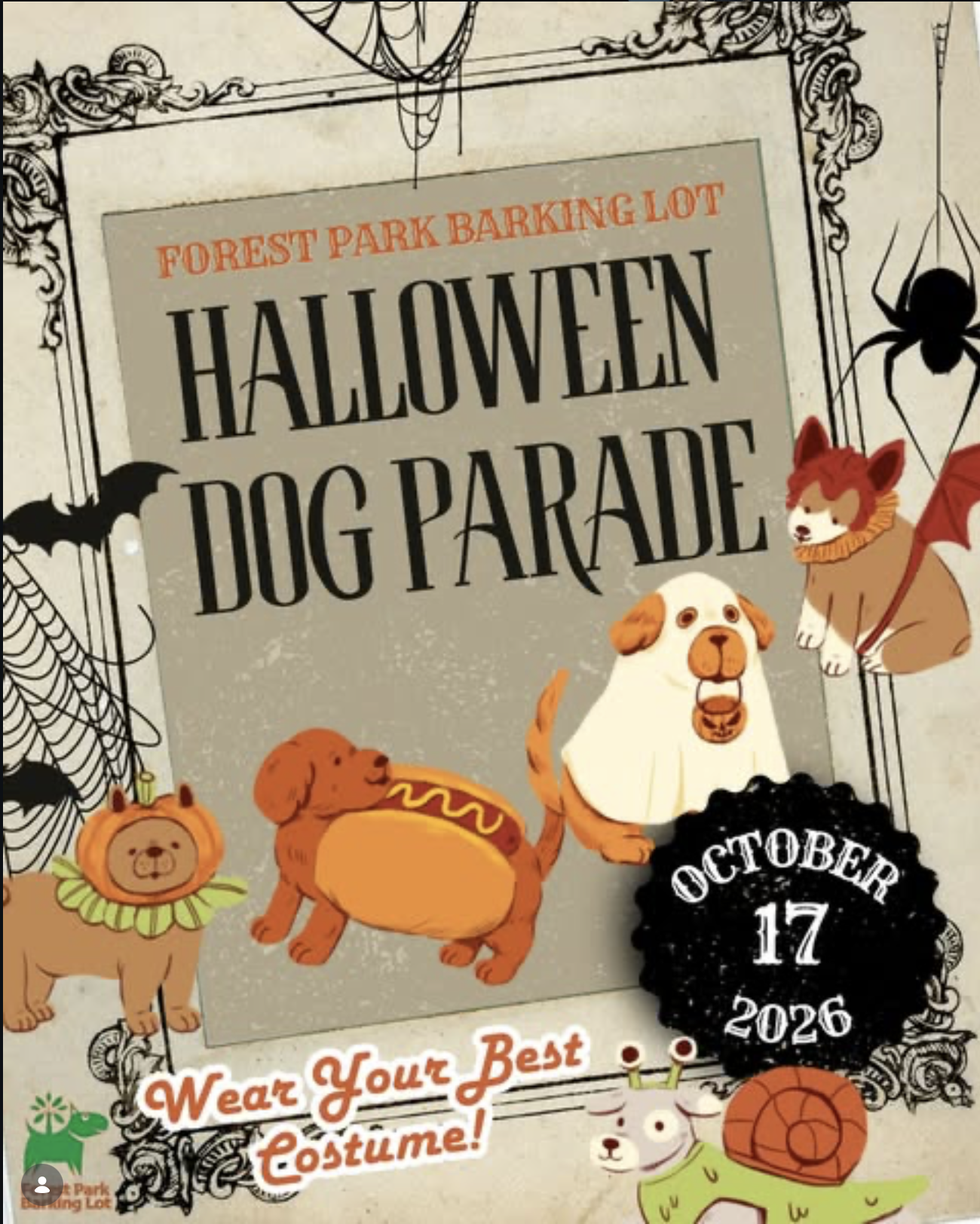 Forest Park Barking Lot Halloween Dog Parade Flyer