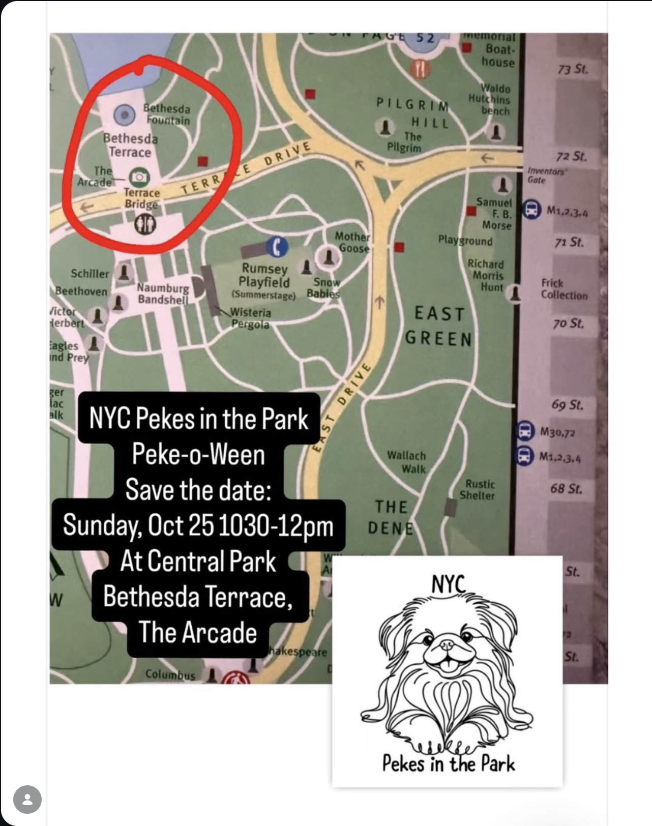 Map of Bethesda Terrace Circled
