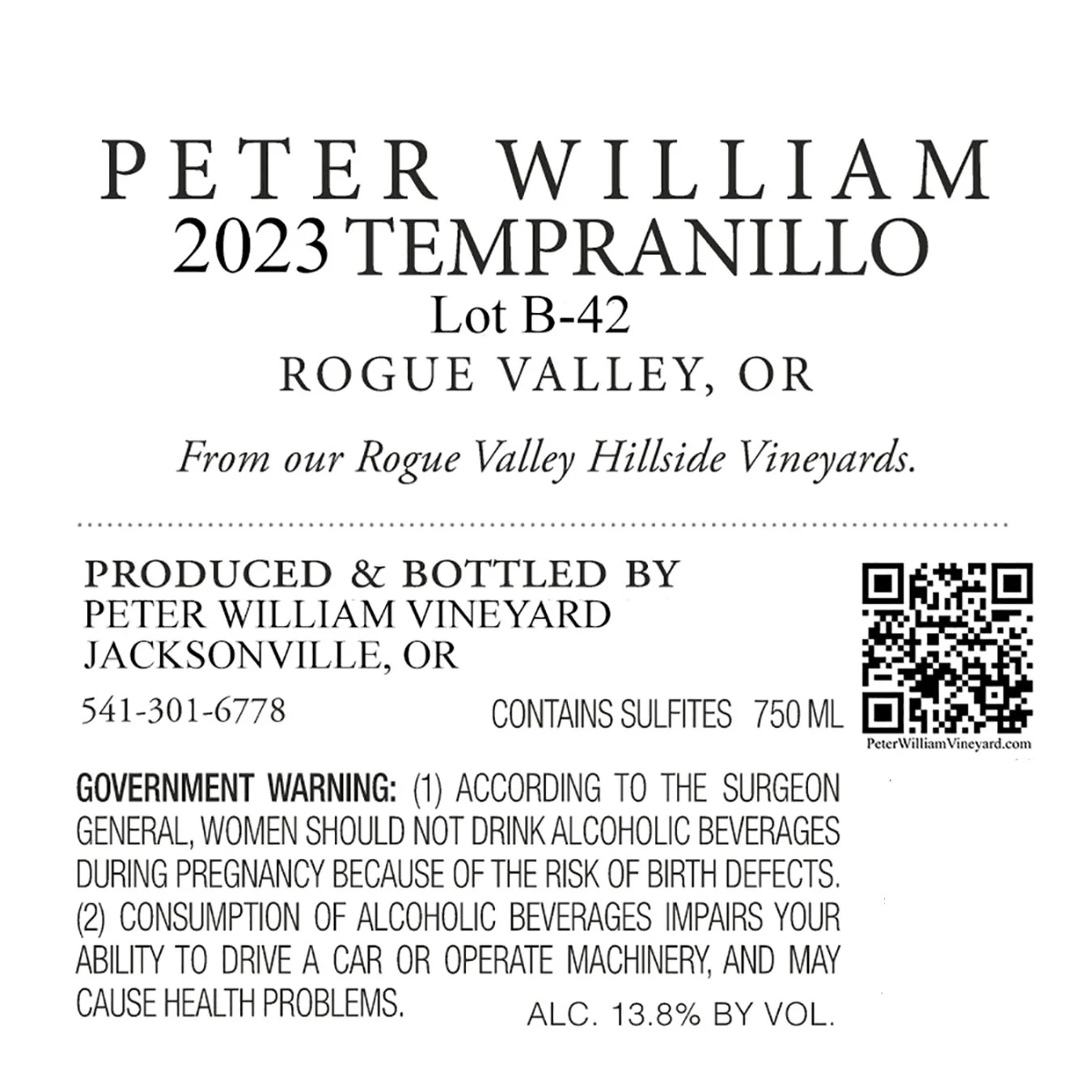 Peter William 2023 Tempranillo Lot B-42 back.jpg