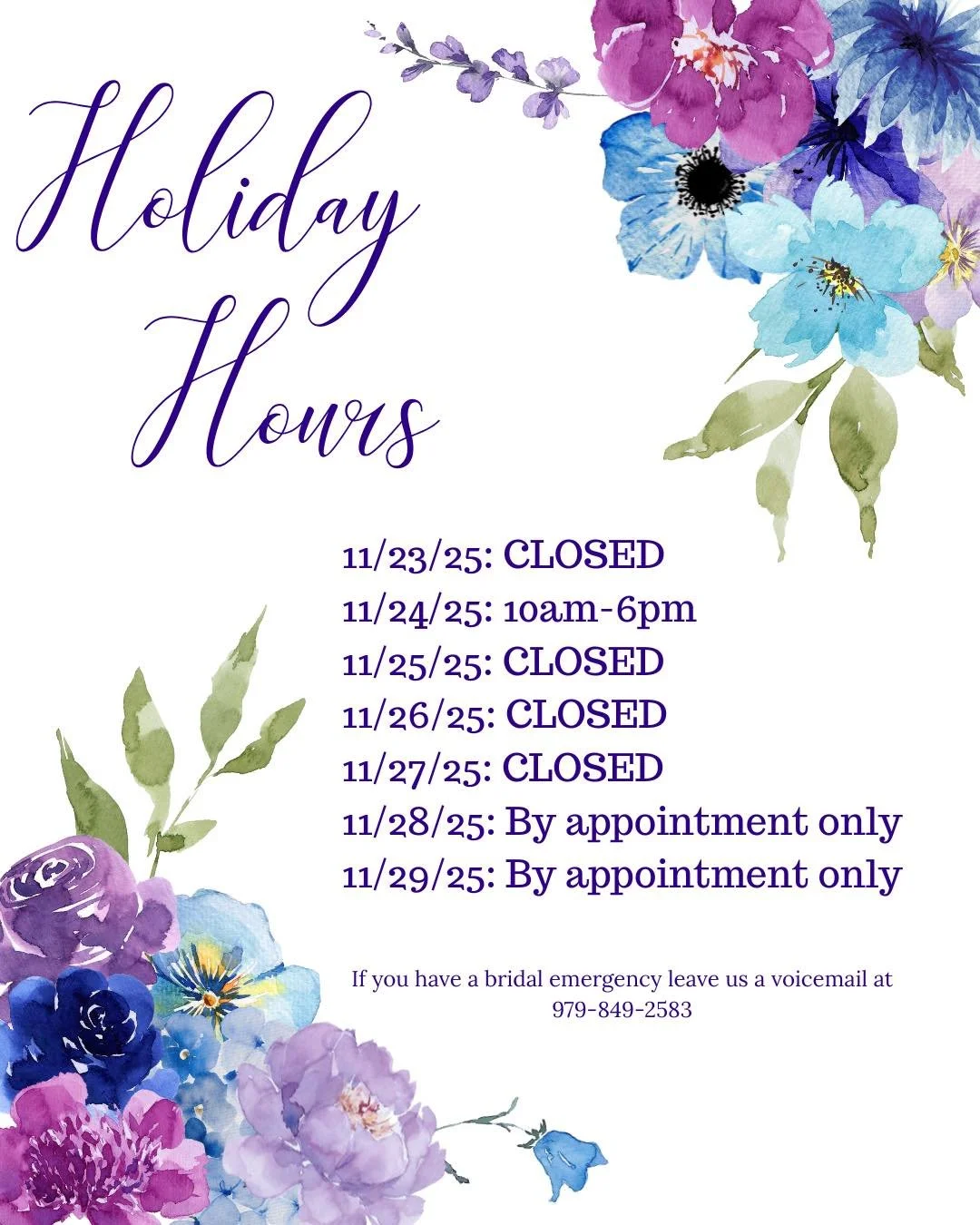 Here are our Thanksgiving hours!