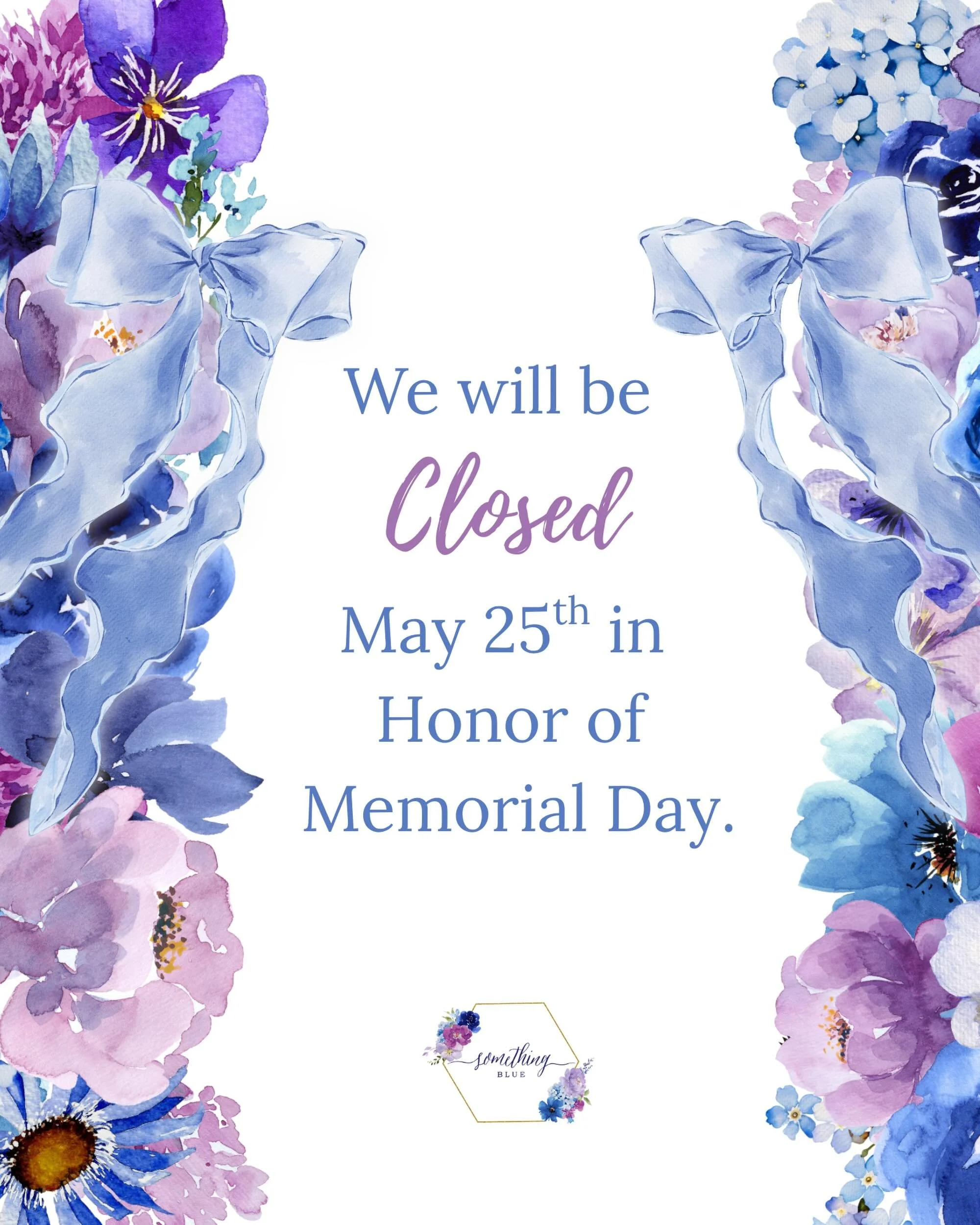 🇺🇸 Memorial Day Hours 🇺🇸

In honor of Memorial Day, we will be closed Monday, May 25th. We are thankful for and remembering those who have served and sacrificed for our country. ❤️🤍💙

If you have a bridal emergency, please leave us a voicemail 