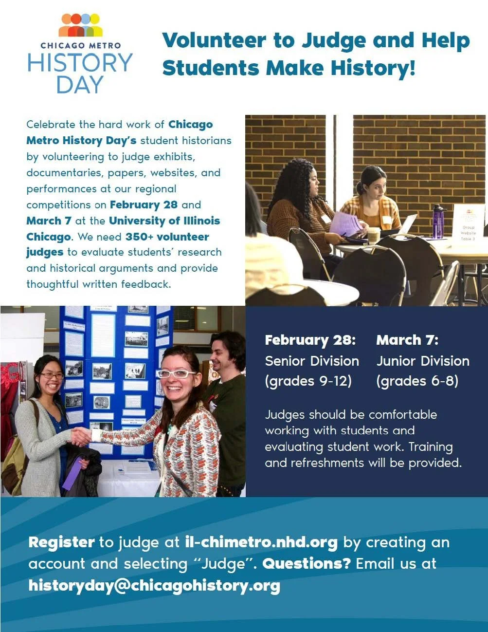 Volunteer as a Judge: Chicago Metro History Day Junior Division Regional Contest
