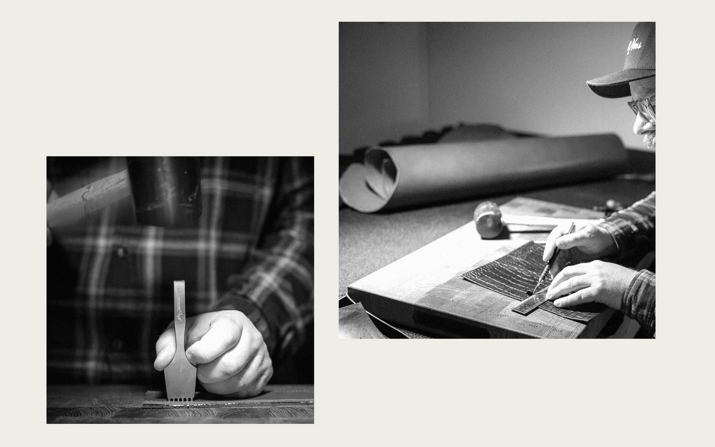 Markus Richtmann working in his studio with leather bags, showing the skill and the process of a maker
