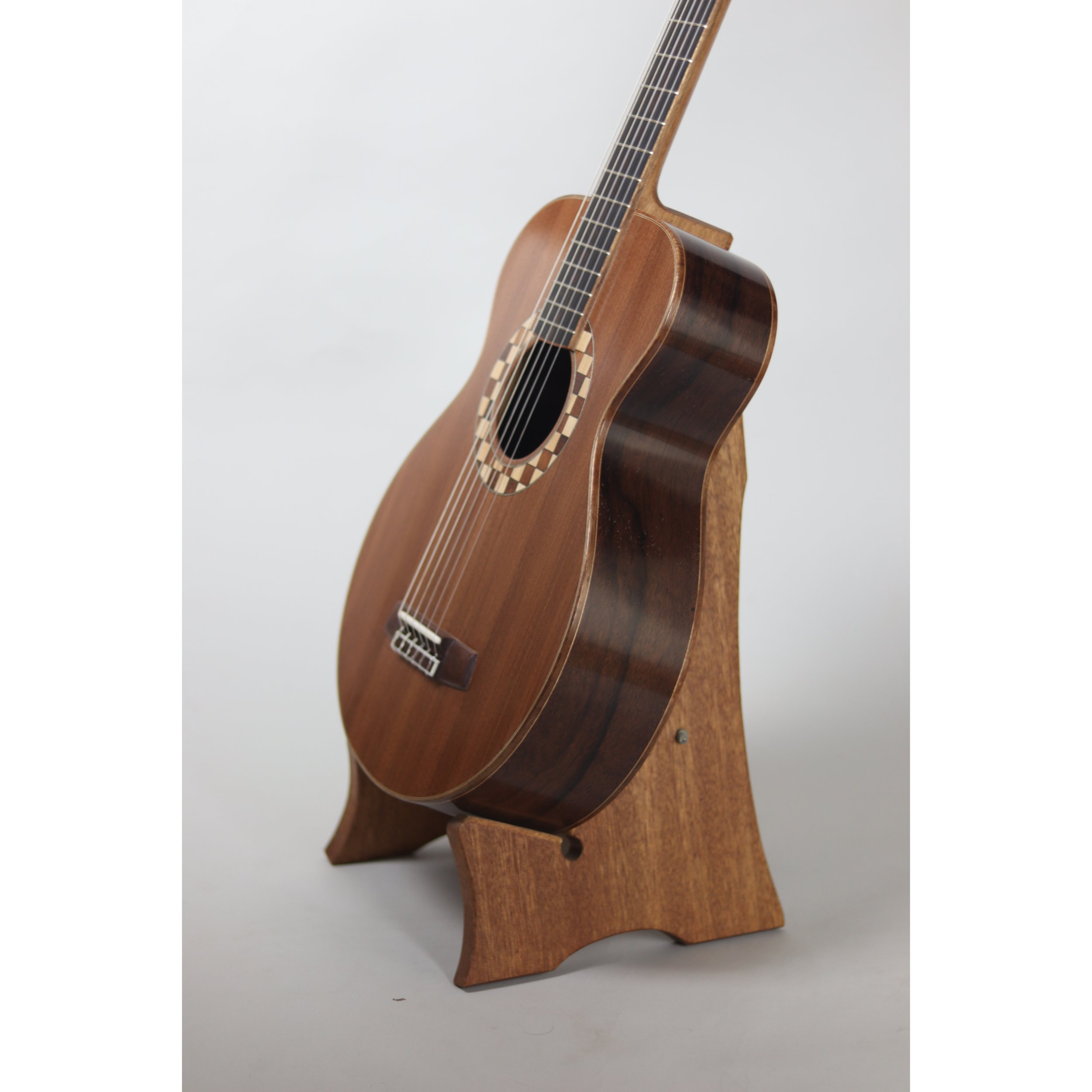 Geoffrey Yenson nylon-string parlor guitar: old-growth redwood, Honduras rosewood, and koa