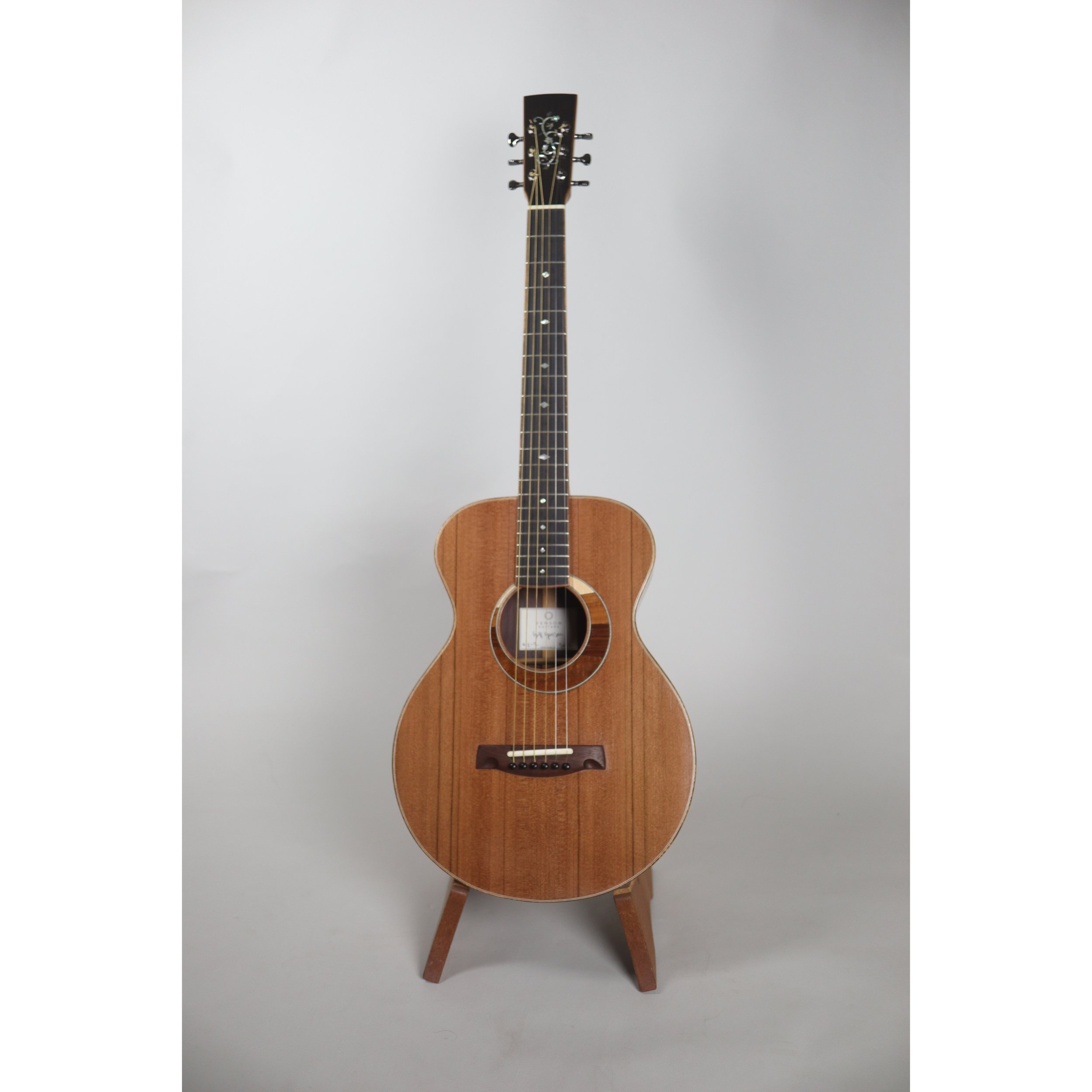 Geoffrey Yenson parlor guitar with old-growth redwood, Honduras rosewood, and curly koa