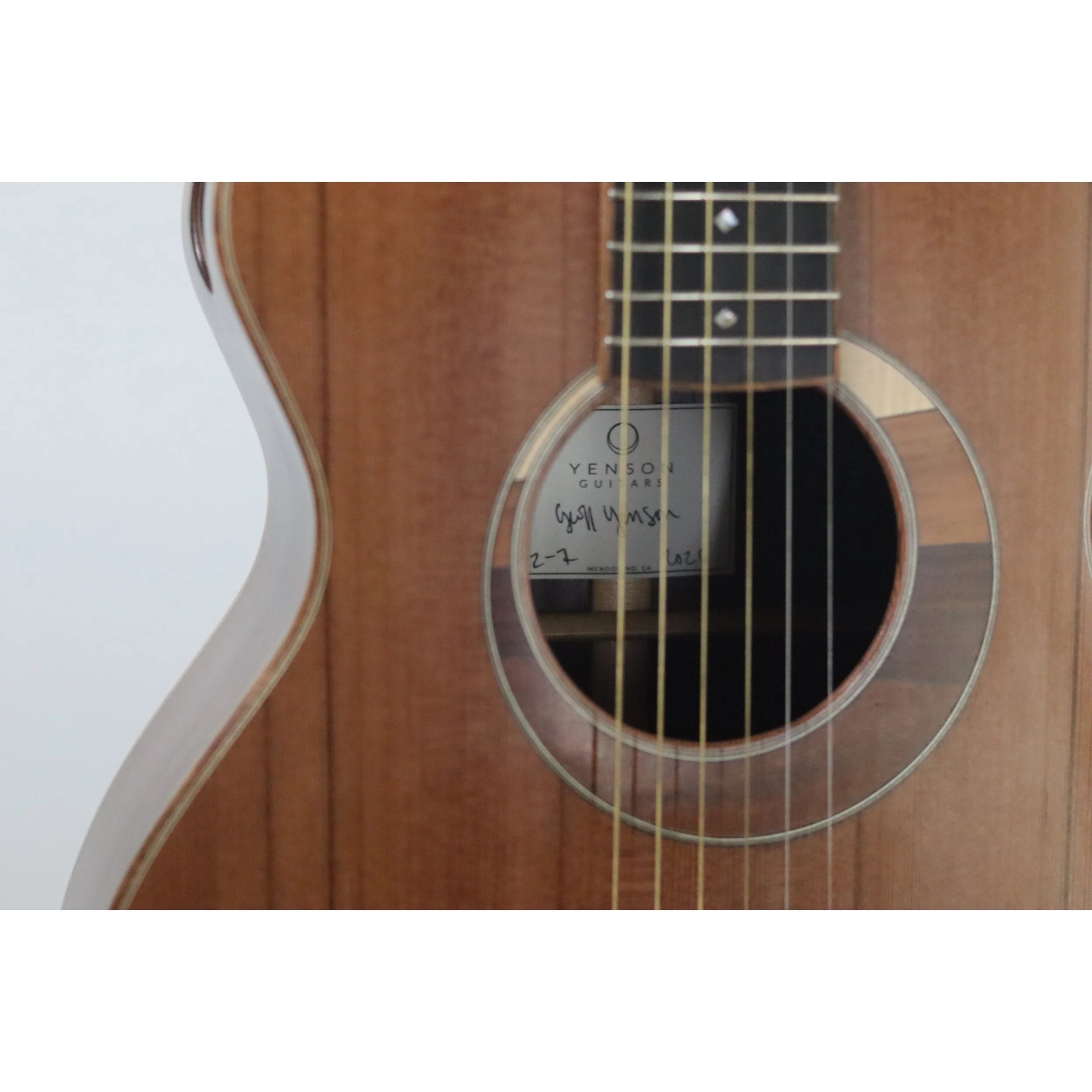 Geoffrey Yenson parlor guitar with old-growth redwood, Honduras rosewood, and curly koa