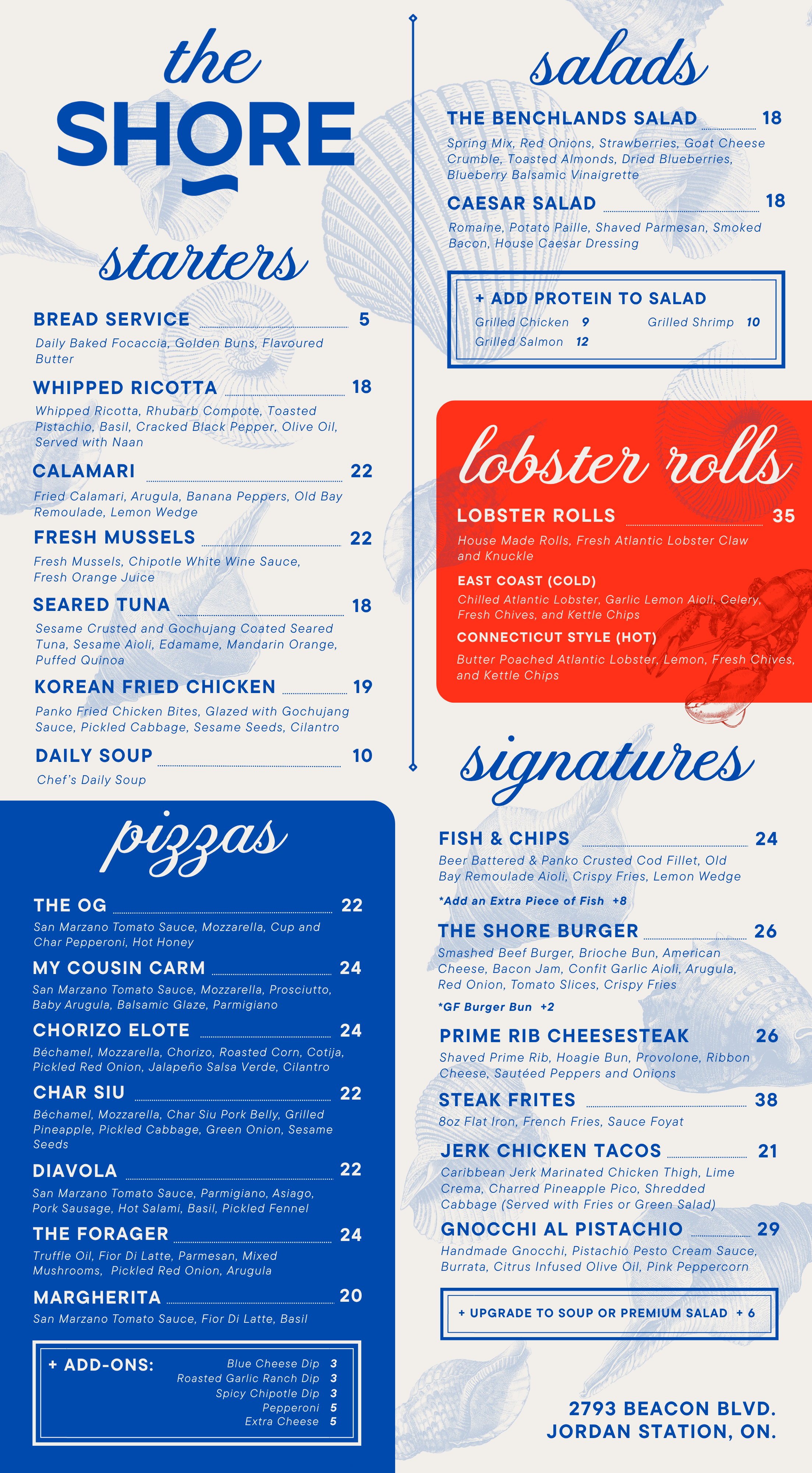 Shore Inn Menu Main Menus — The Shore: Waterfront Restaurant in Jordan, Ontario