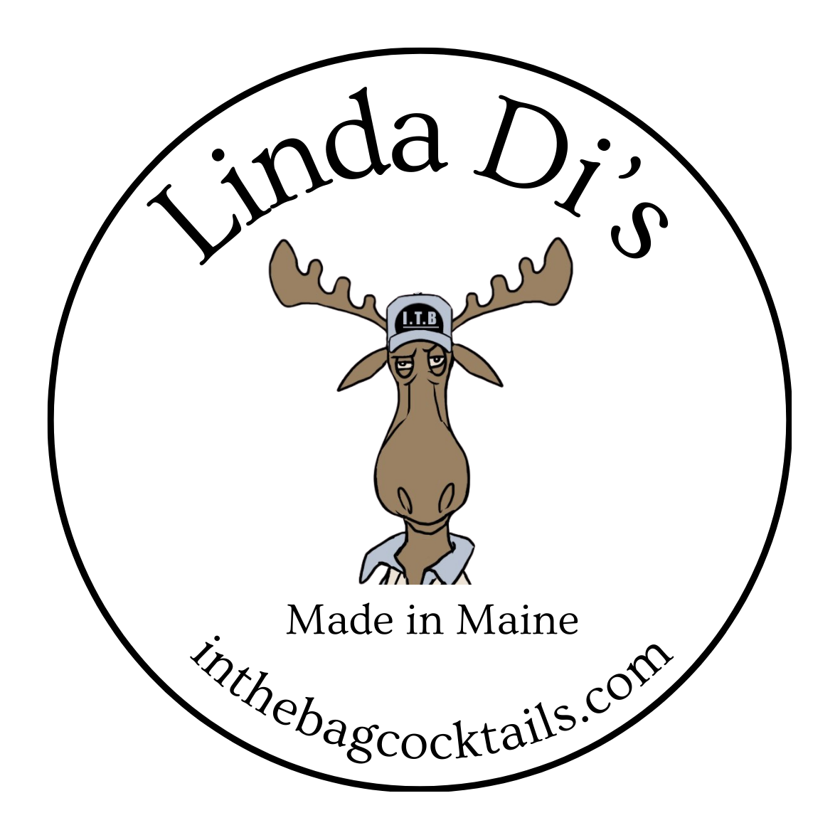 Cartoon moose wearing a baseball cap with 'L.T.B.' initials, brown fur, large antlers, and a white collared shirt.