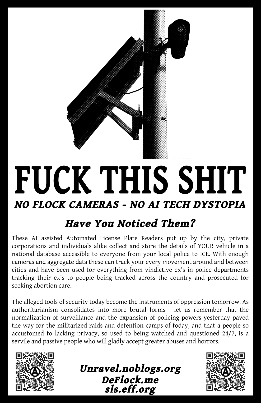 Anti Surveillance Anarchist Poster Targets Flock Safety and AI Policing Infrastructure