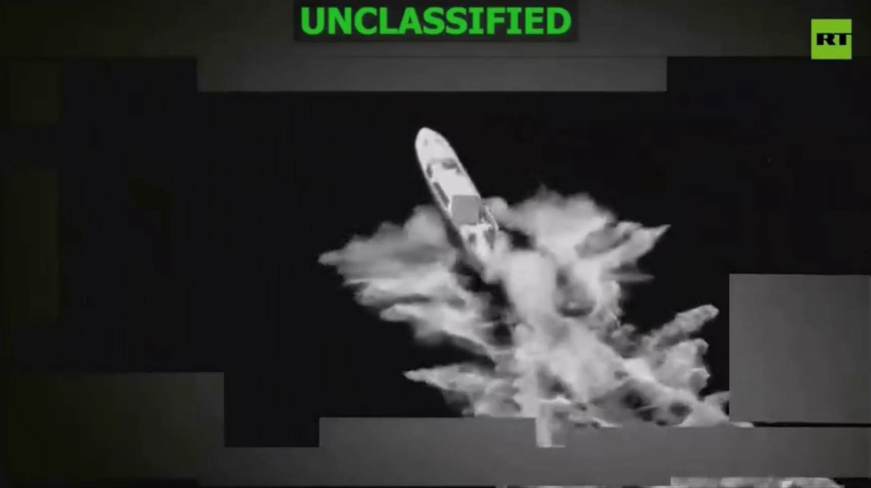 Thermal-style imagery showing a missile launch with smoke plume and an ‘Unclassified’ on-screen label