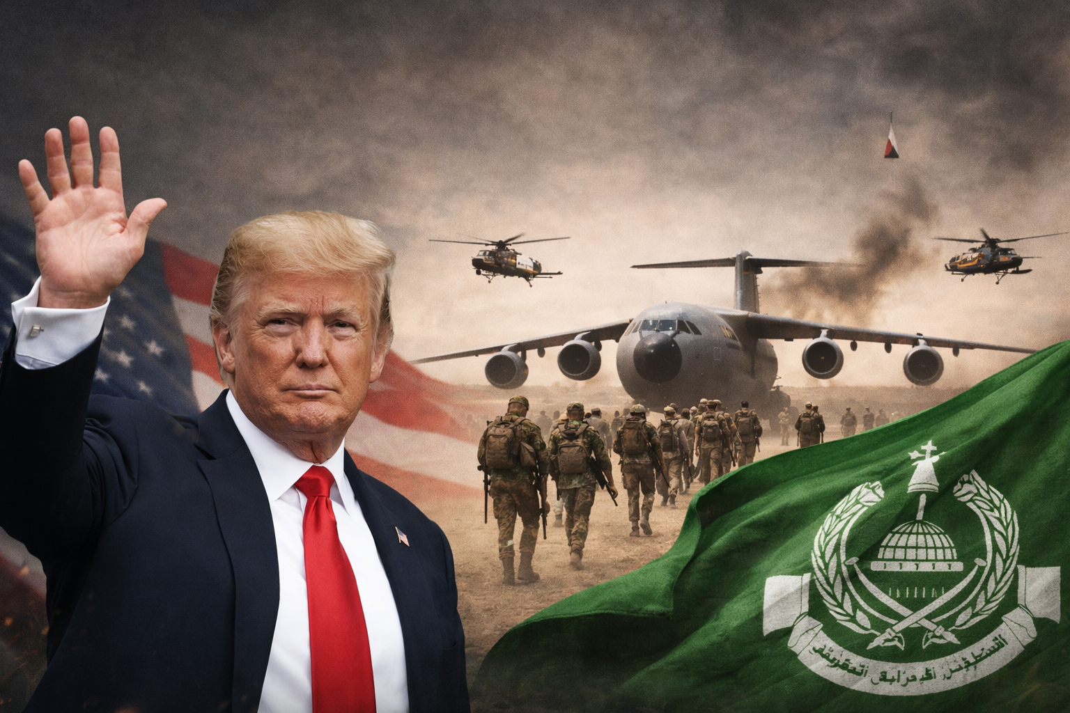 AI-generated illustration depicting US military posture and diplomatic signaling during the Iran conflict wind-down, accompanying Semper Incolumem's strategic intelligence analysis of ceasefire negotiations and Hamas disarmament proposals
