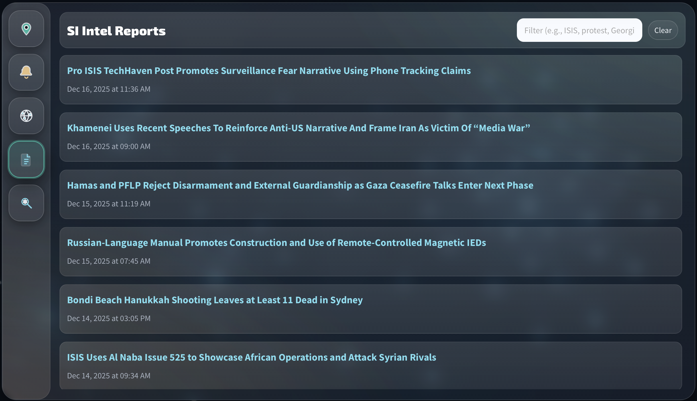 Intel reports dashboard for corporate security open source intelligence solutions and risk response