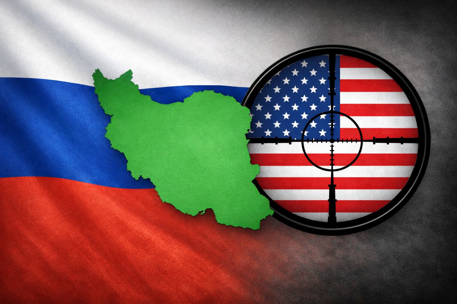 Illustration depicting Russia-Iran intelligence sharing arrangement targeting US military forces, analyzed in Semper Incolumem's strategic intelligence report on Operation Epic Fury