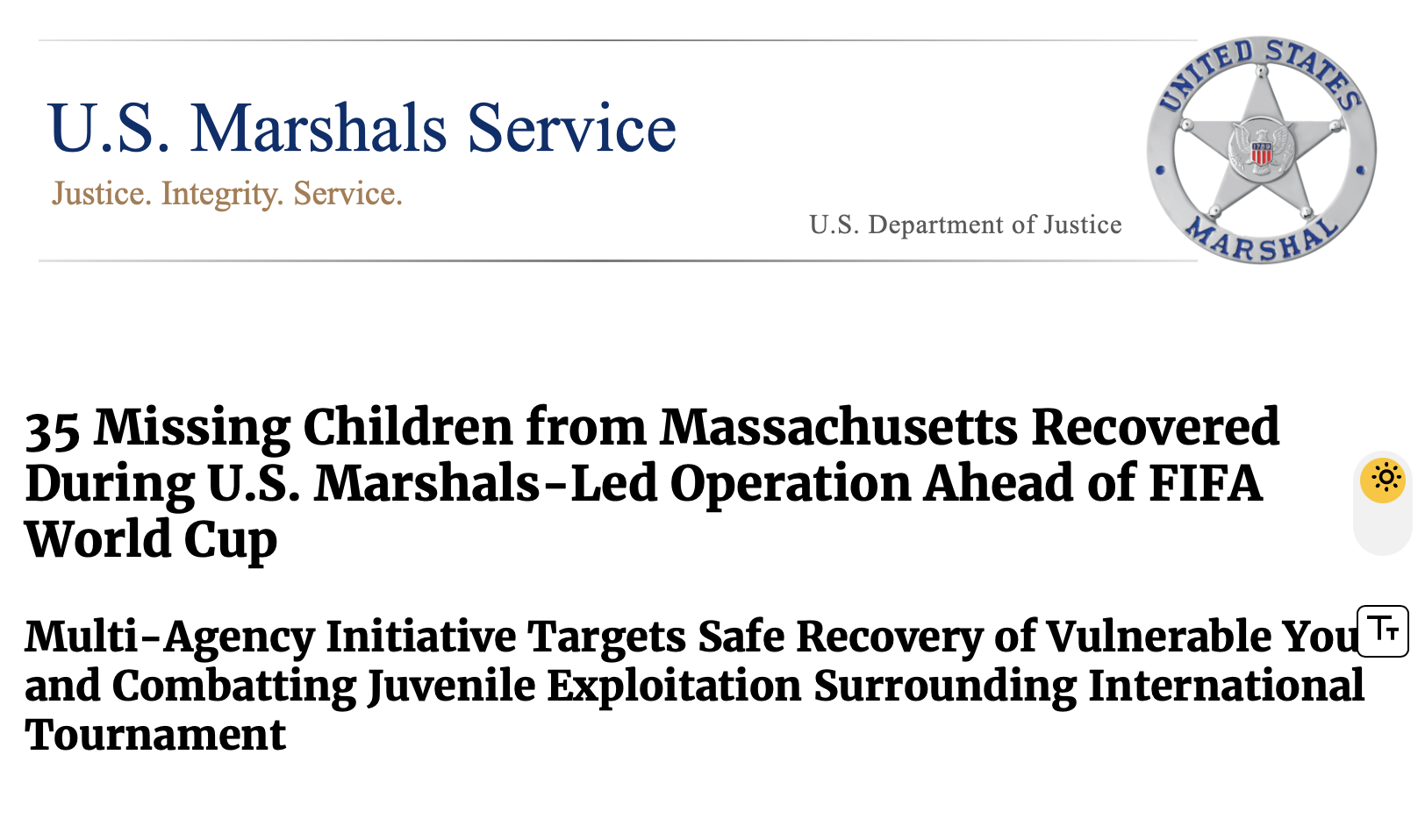 Operation Yellow Card: US Marshals Recover 35 Missing Children Ahead of World Cup