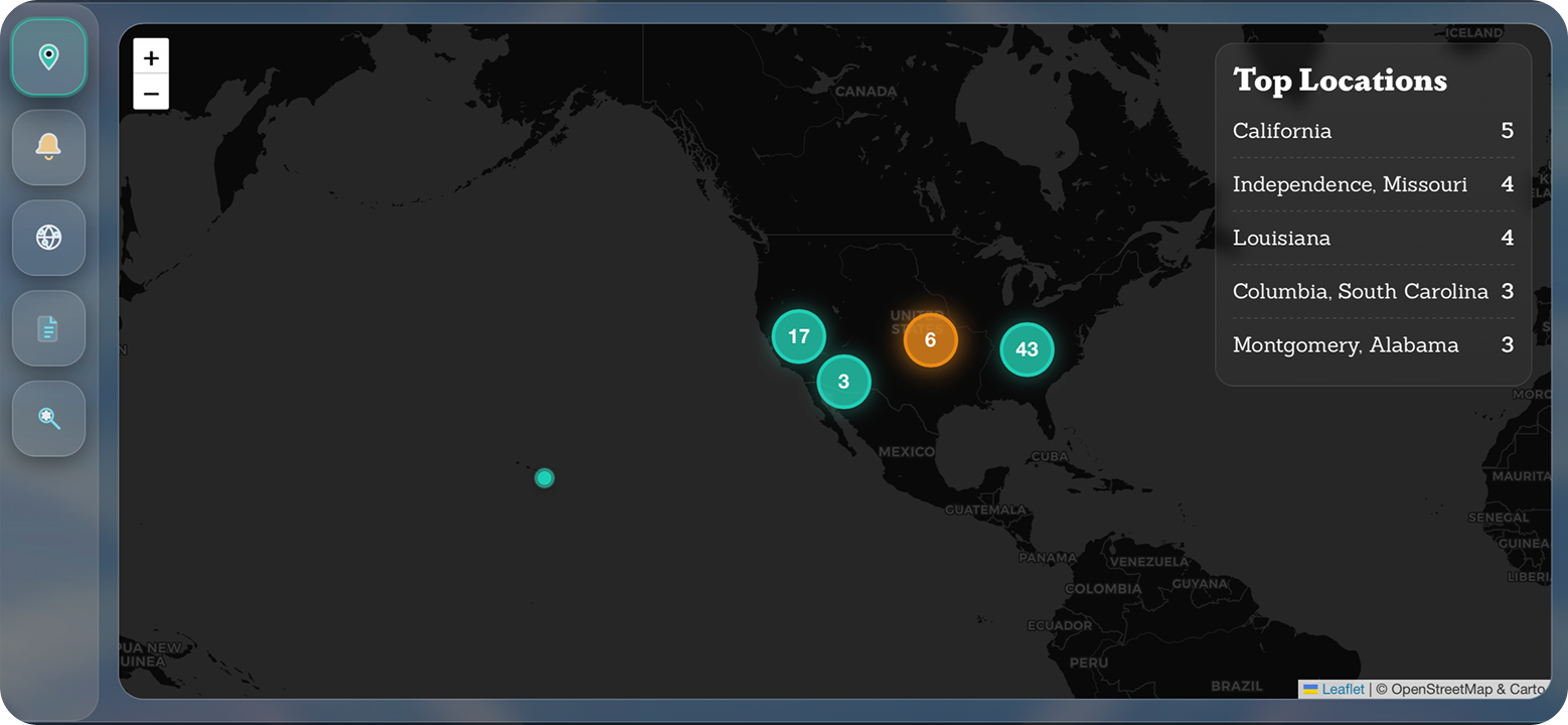 Semper Incolumem OSINT dashboard showing verified open-source intelligence, threat mapping, and analytical tools