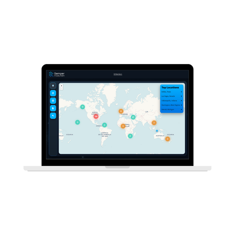 The Semper Incolumem Intelligence Platform displaying the threat map.