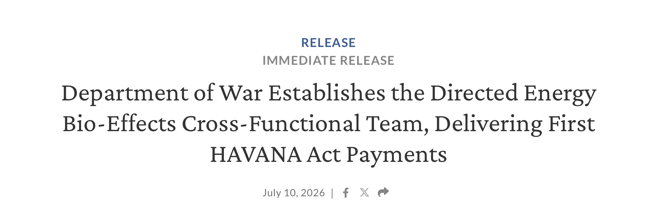 Pentagon Makes First HAVANA Act Payments and Renames Team to Directed Energy Bio-Effects as Syndrome Evidence Mounts