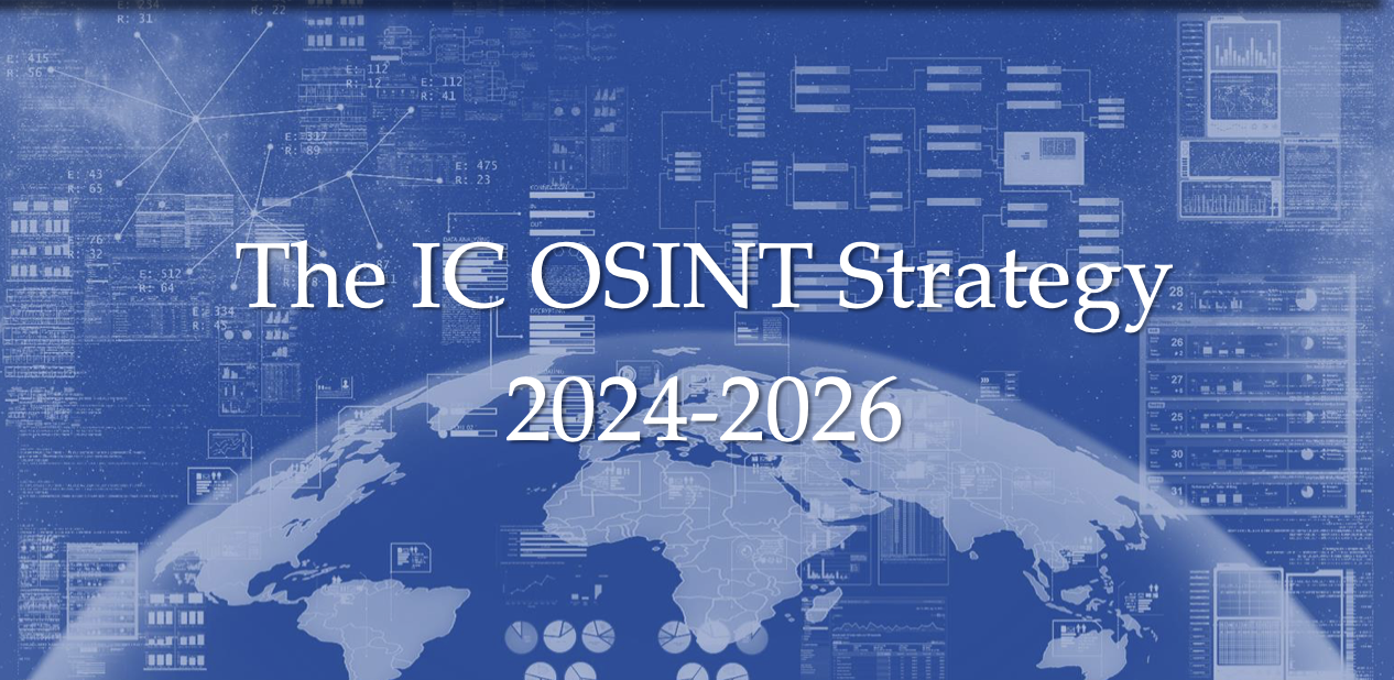 Visual briefing graphic illustrating the U.S. Intelligence Community’s OSINT strategy and intelligence reform priorities