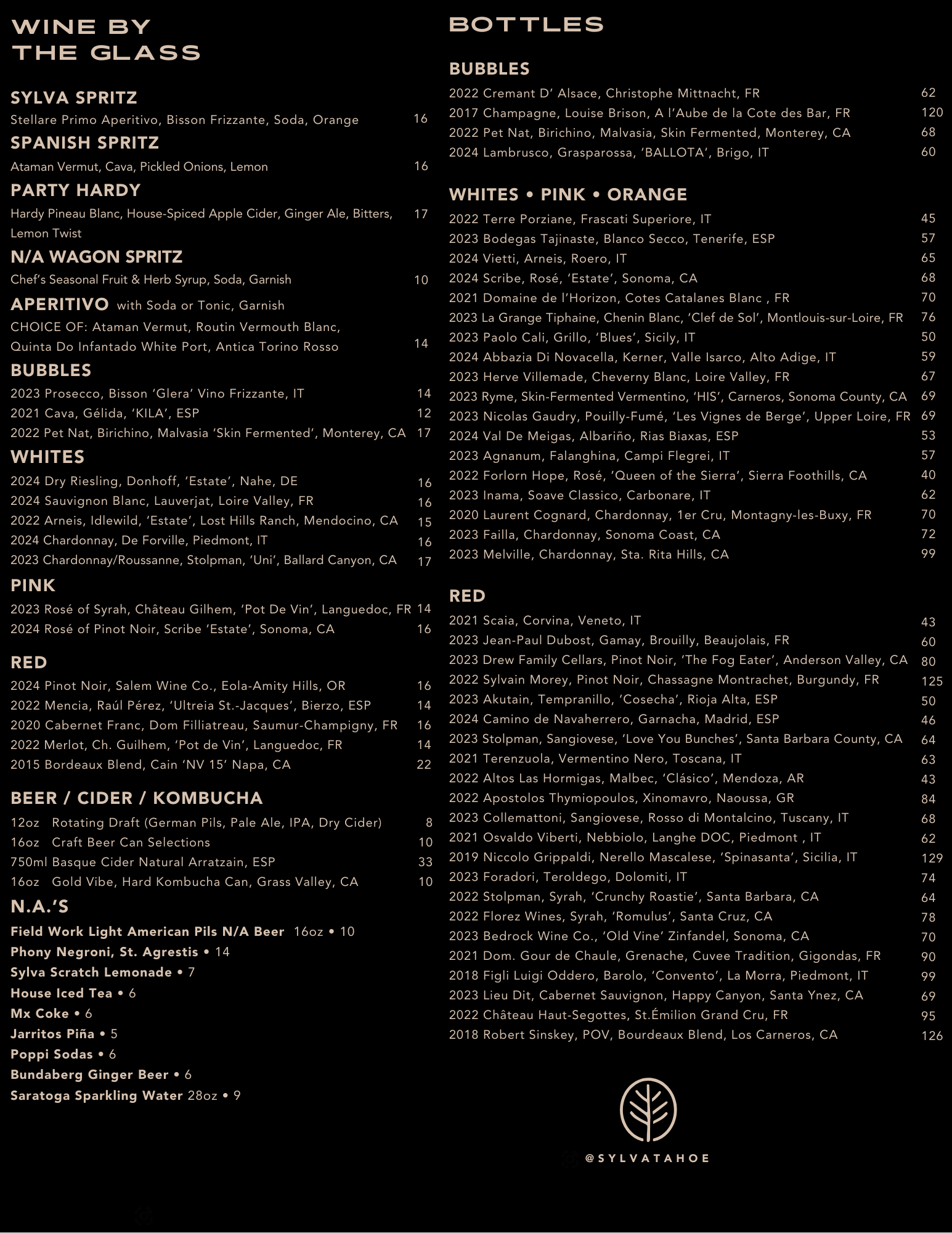 Tahoe City Restaurants Sylva Tahoe Menu Lake Tahoe Fine dining Natural Organic Wine