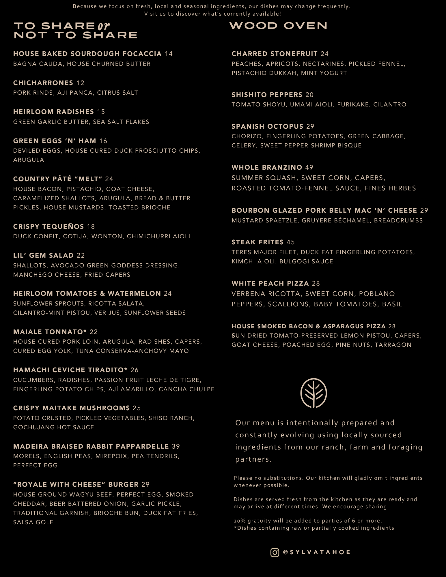 Menu. Voted Best New Restaurant Lake Tahoe SF gate Natural Wine Spritzes cocktails Tahoe City Lake Tahoe Fine dining Image