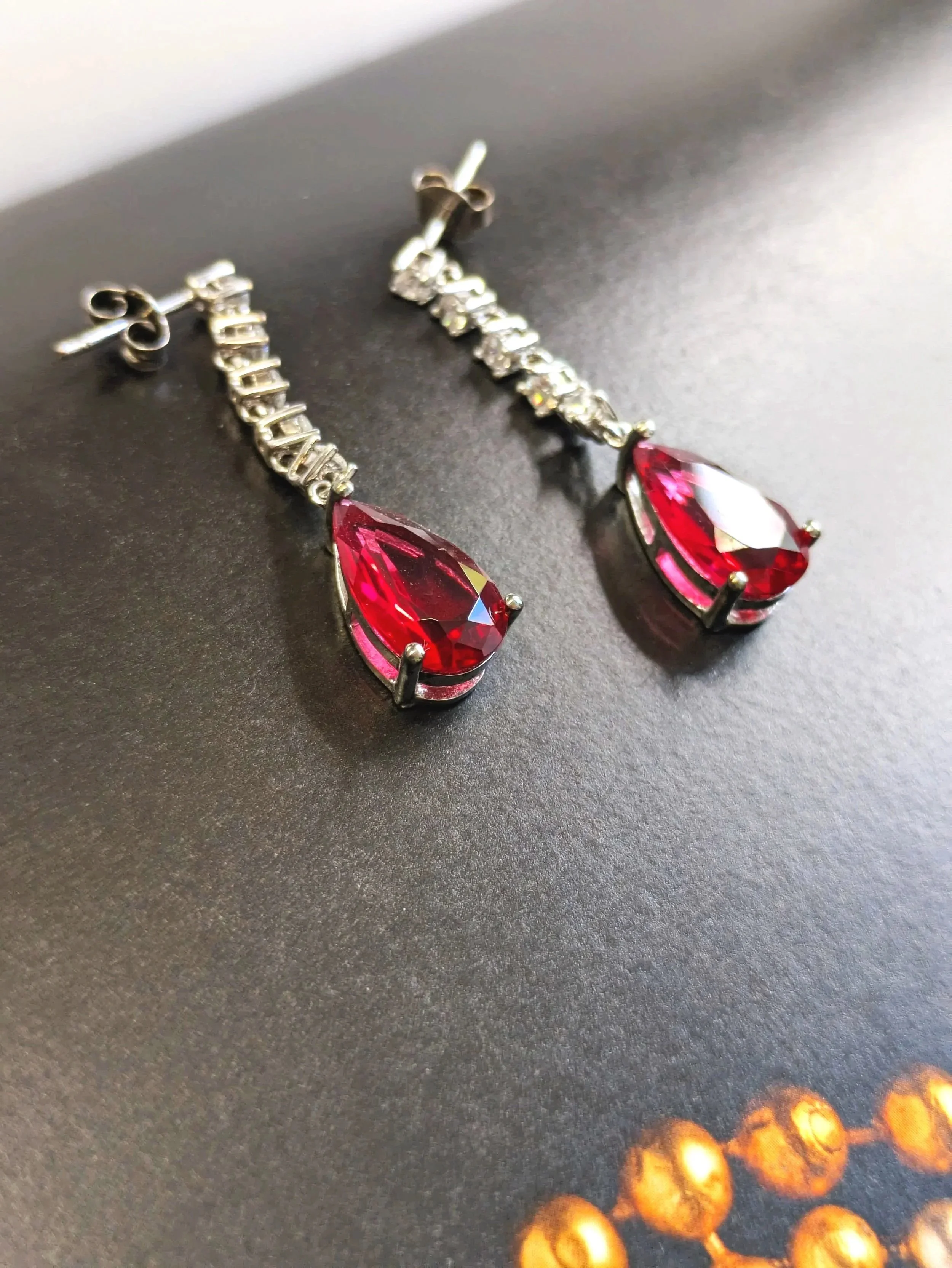 Silver Red drop shape earrings red swiss cubic zirconia