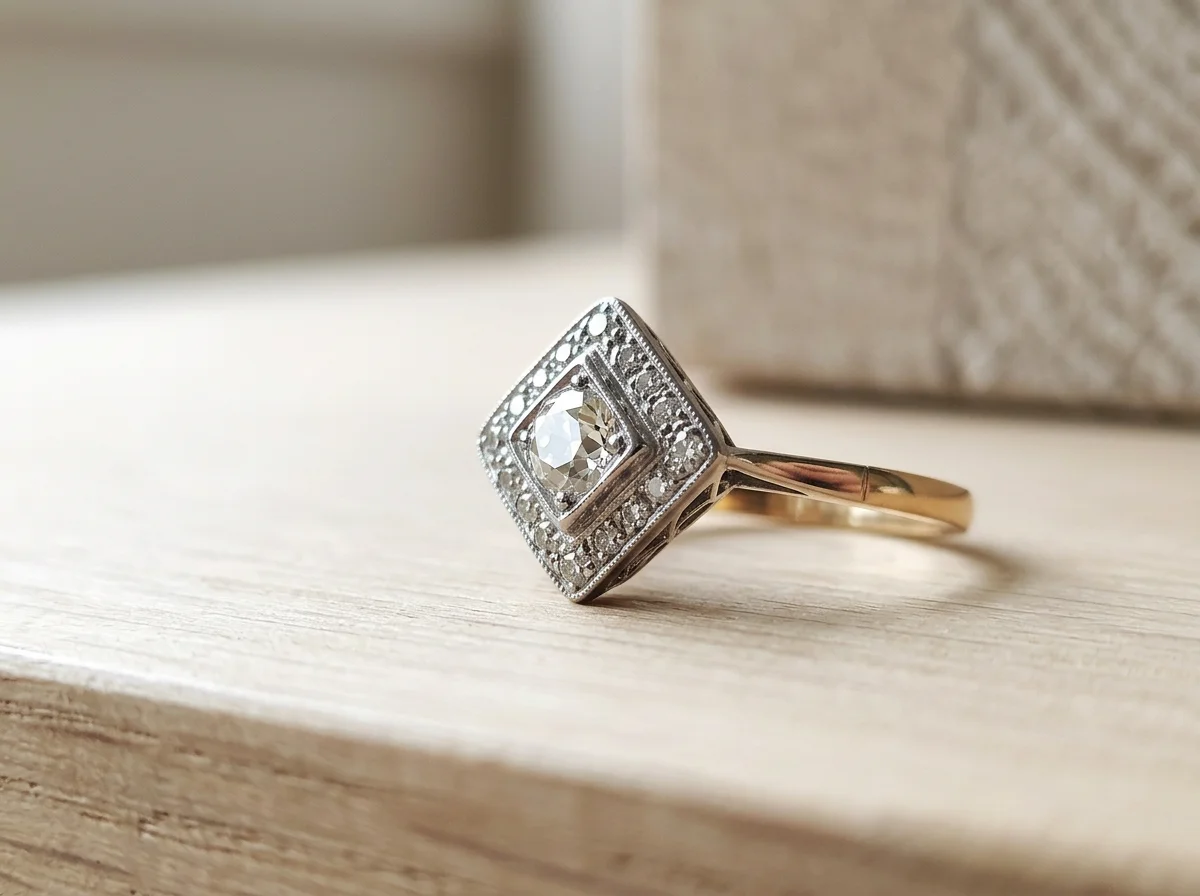 18ct Yellow & Platinum Gold Rhombus Art Deco Diamond Engagement Ring