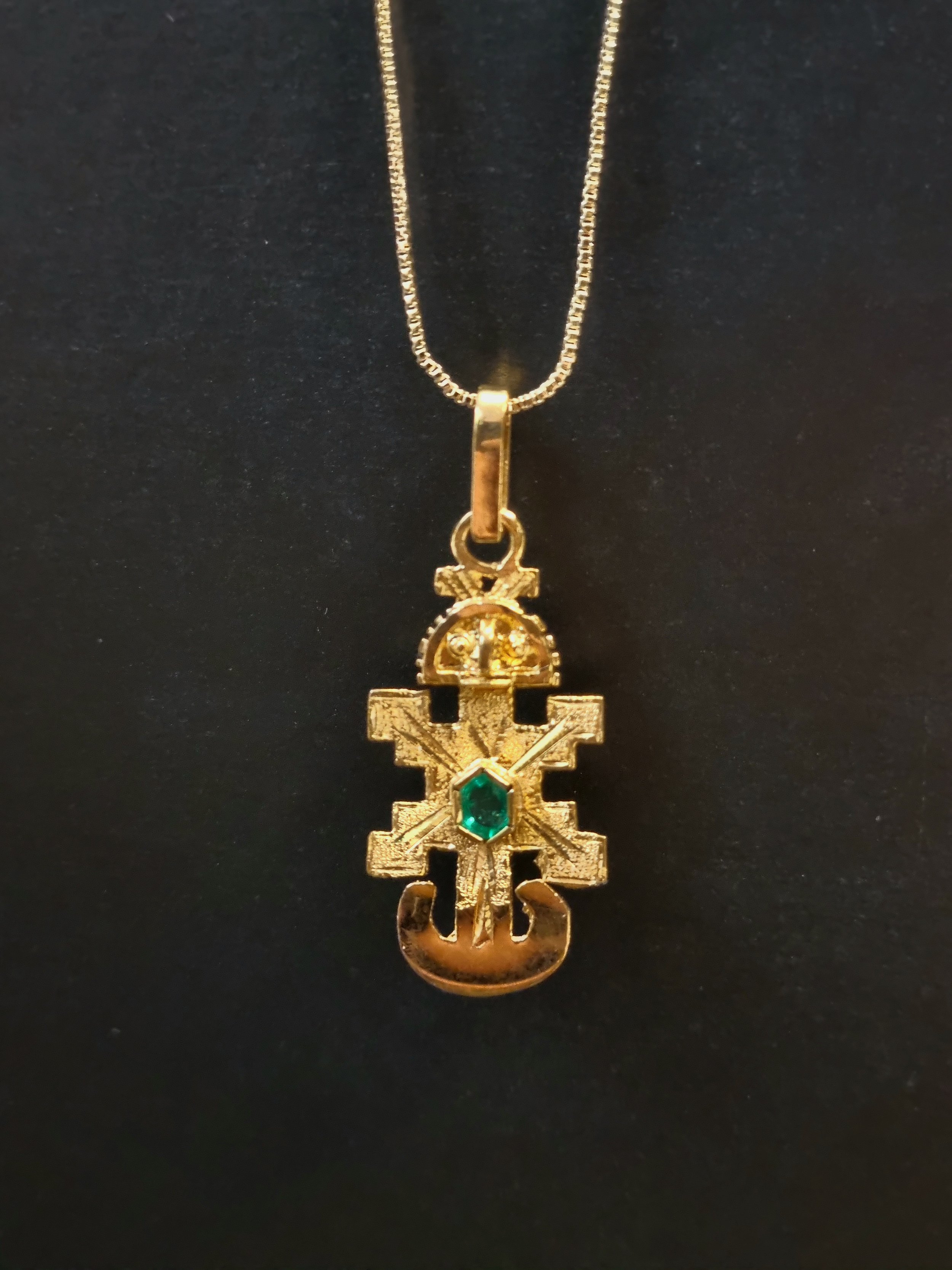 Pre-Columbian Gold-Plated Silver Pectoral Emerald Necklace