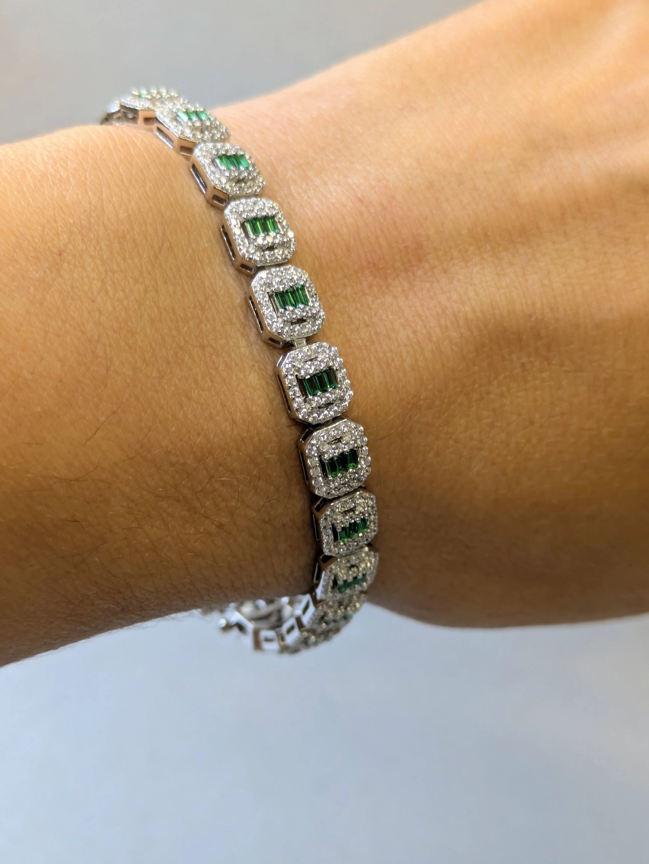 Silver Emerald cut Tennis bracelet