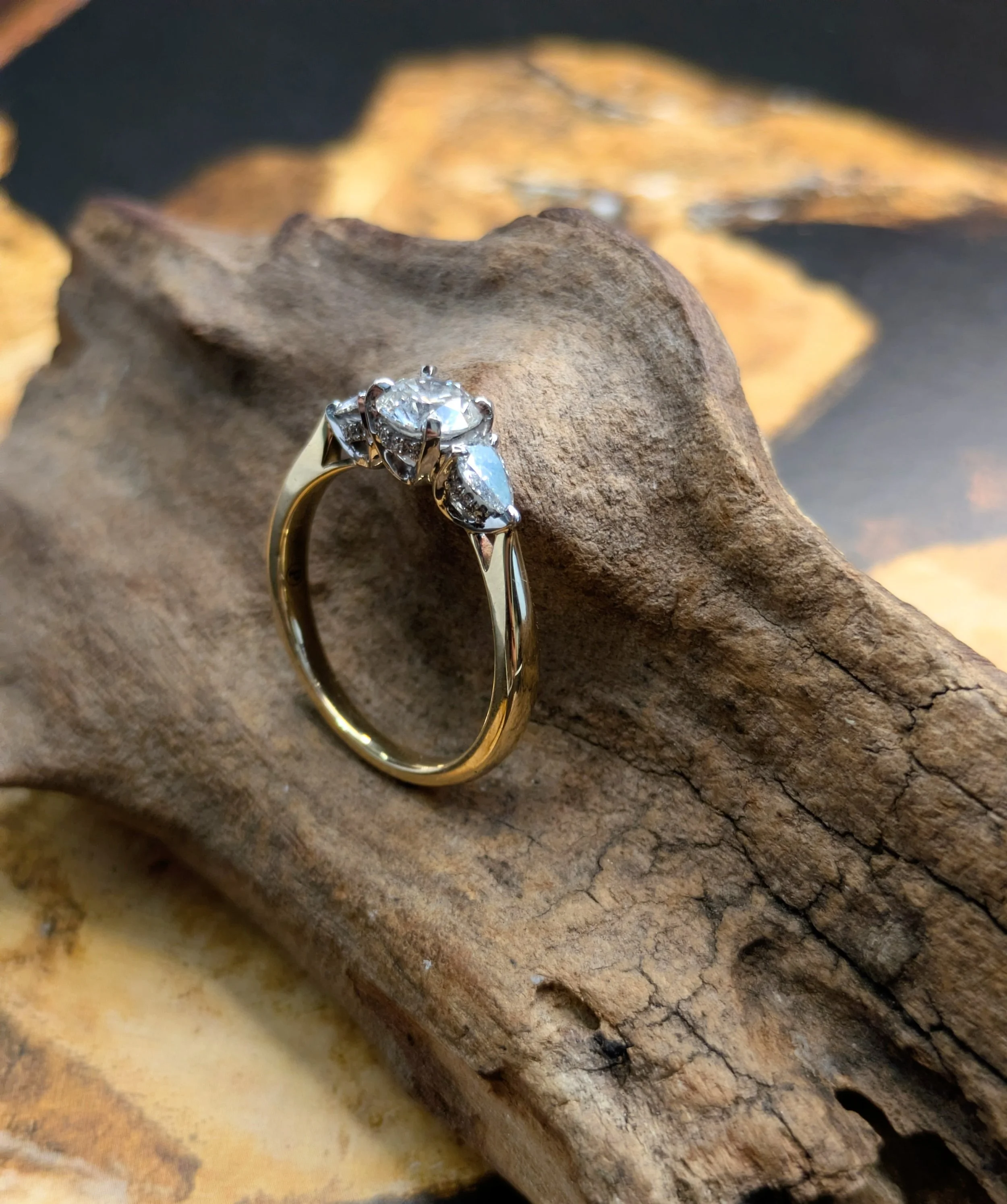 V setting Lab Diamond & Marquise Engagement Ring