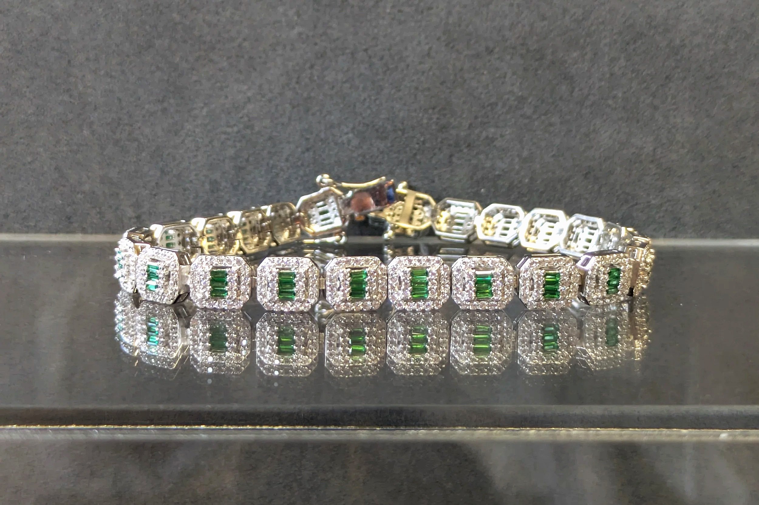 Silver rhodium Tennis bracelet green stones