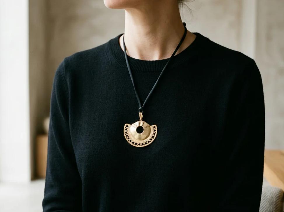 Pre-Columbian Tairona Pendant with Black Leather Necklace