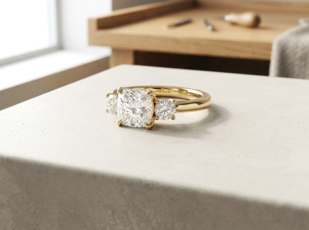 Yellow Gold Trilogy 1ct Lab Diamond Engagement Ring /handcrafted in our worksop in Btixton