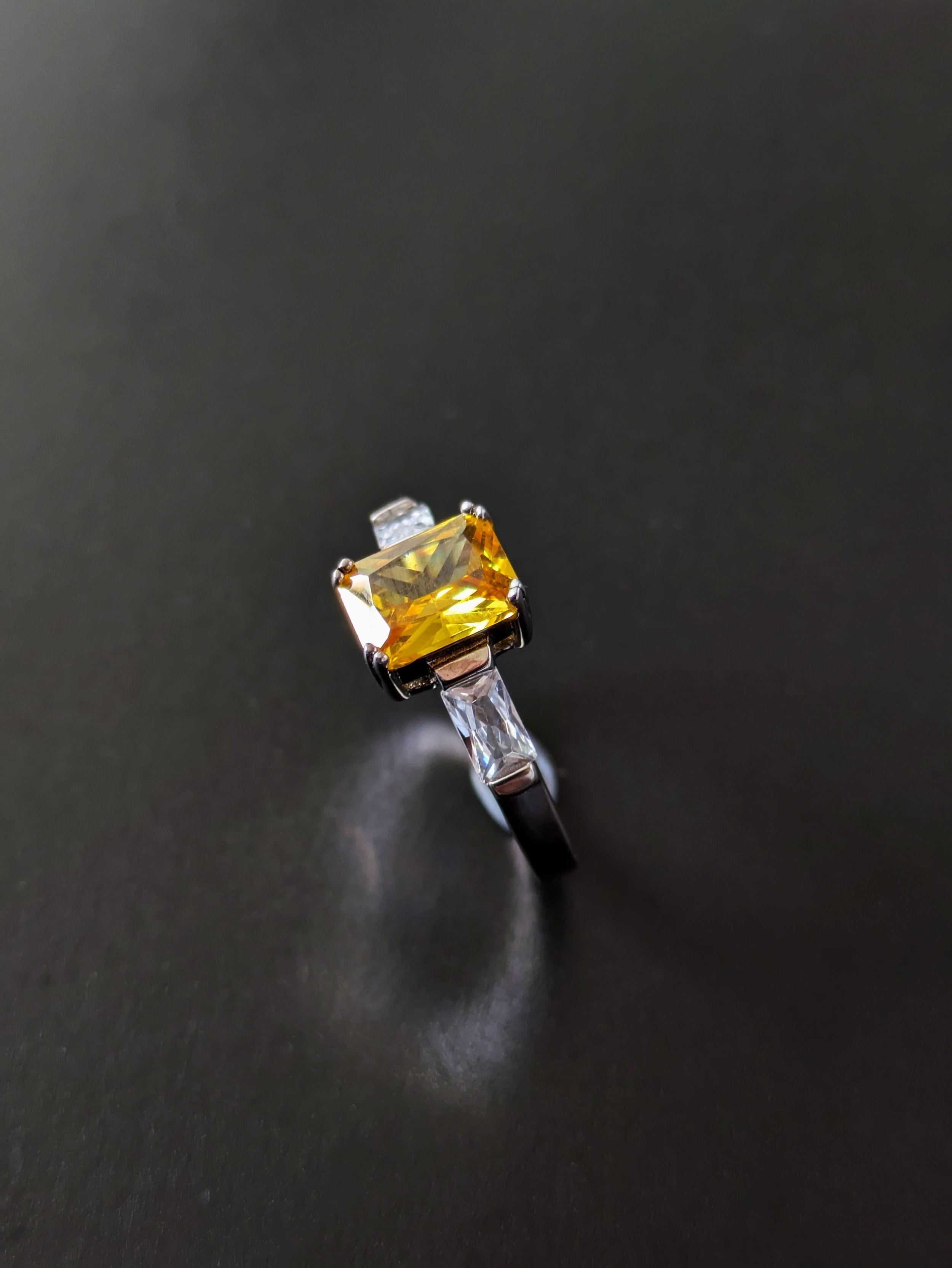 Emerald Cut Silver Engagement Ring