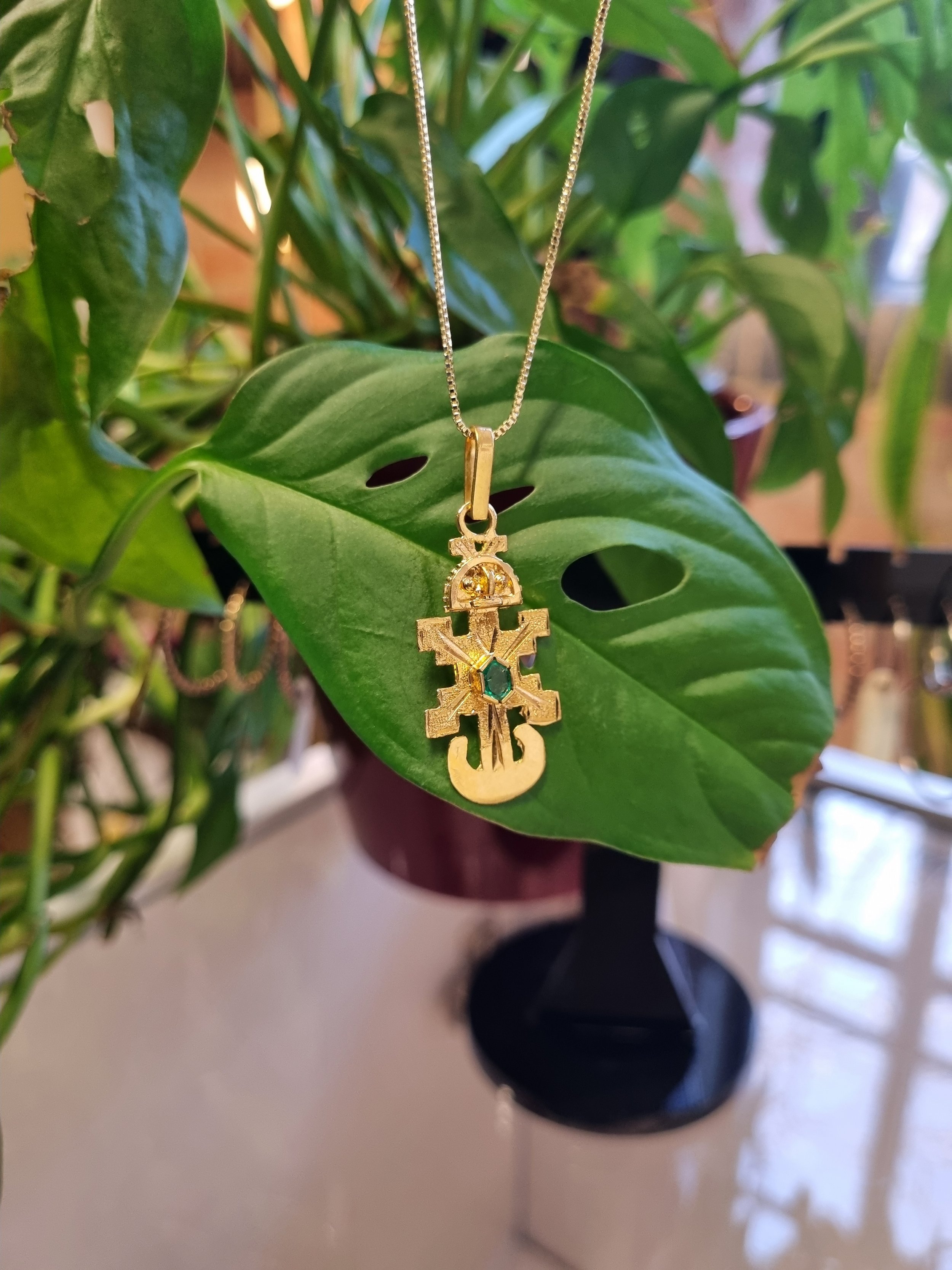 Pre-Columbian Gold-Plated Silver Pectoral Emerald Necklace