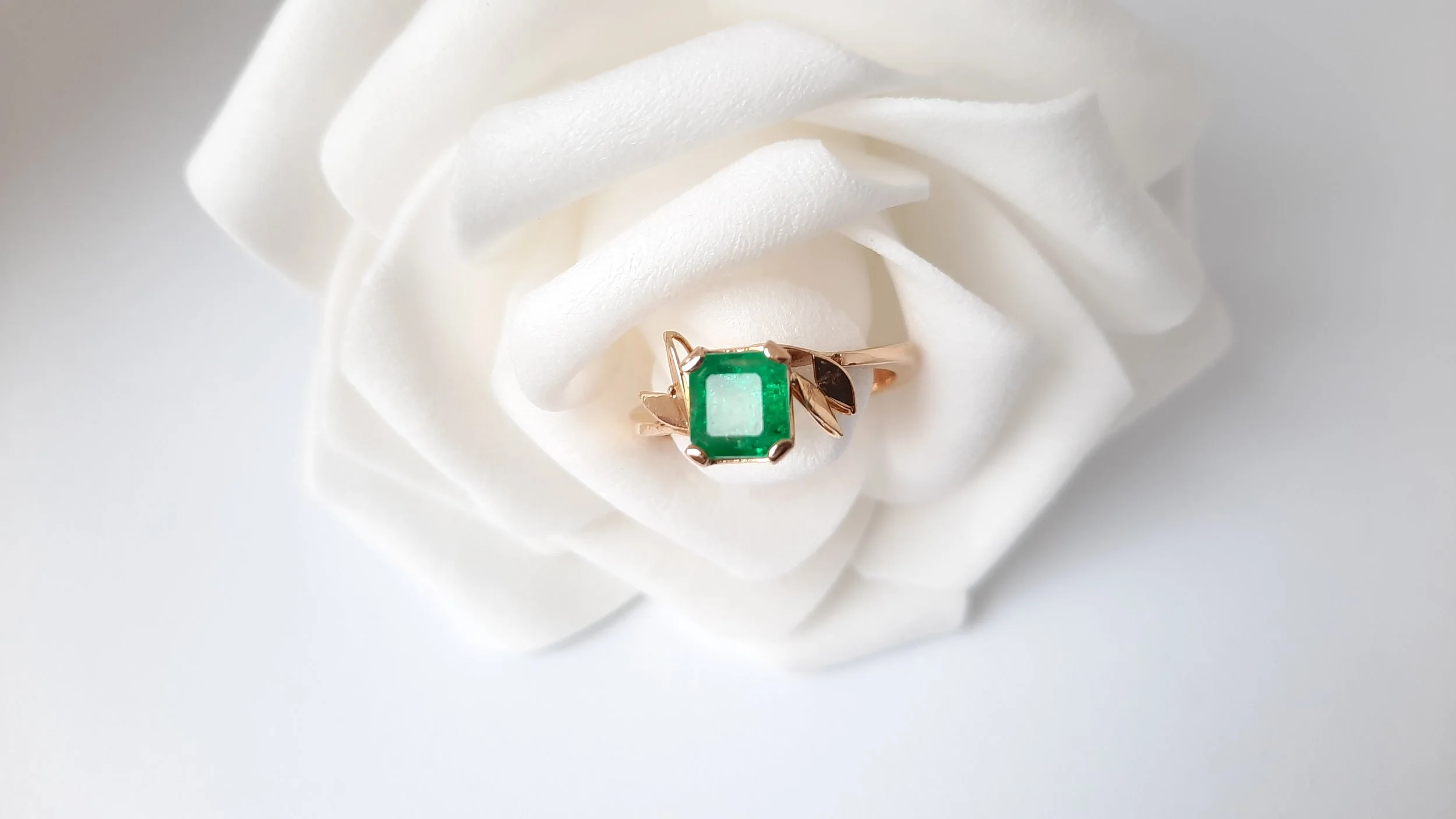 Colombian yellow gold emerald cushion engagement  gold ring, crafted in South London Brixton