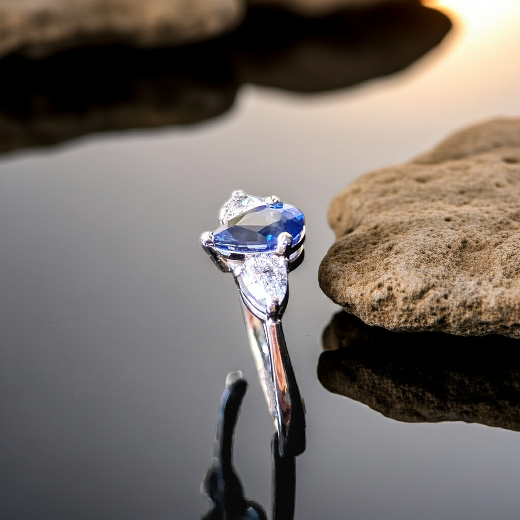 Drop Shape Madagascar Sapphire Engagement Ring