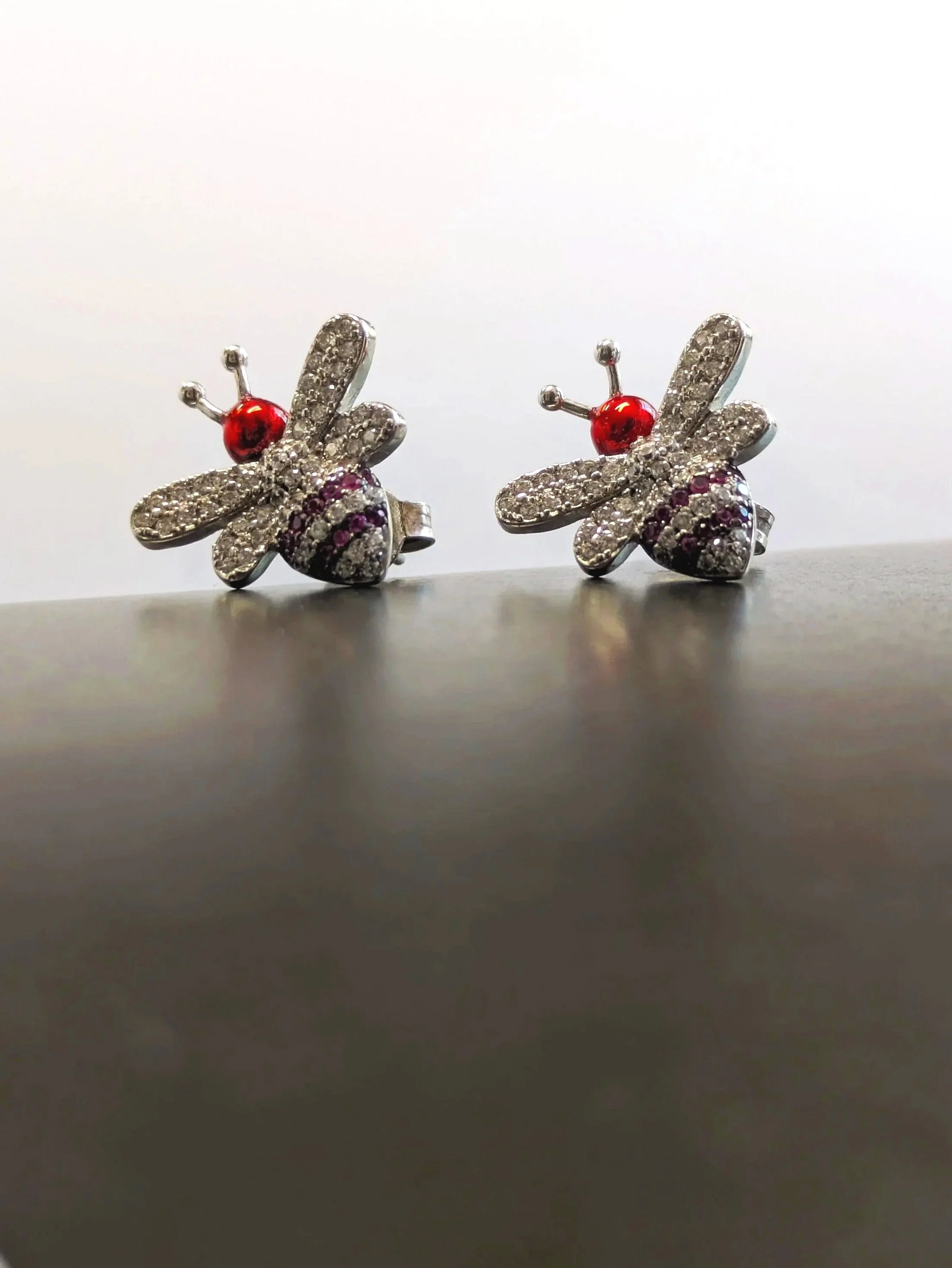 Silver 925 Rhodium Bee Micro-setting Studs
