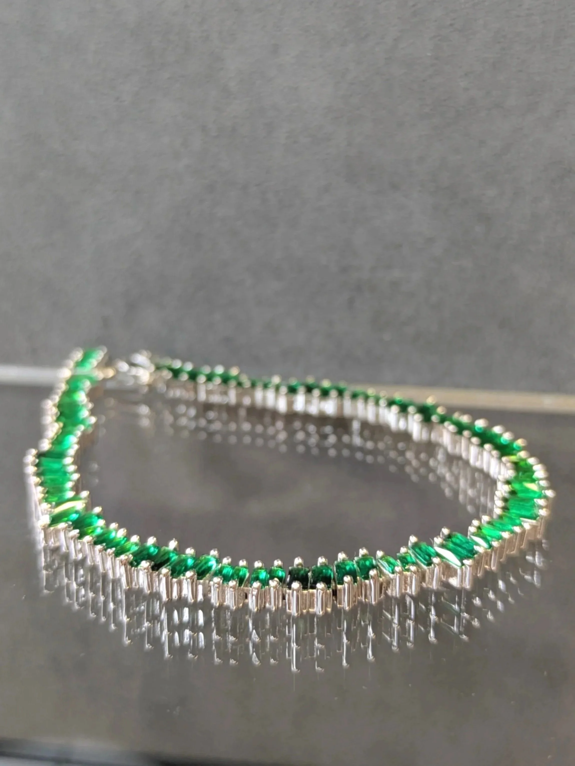 Silver 925 Baguette Tennis Green Bracelet