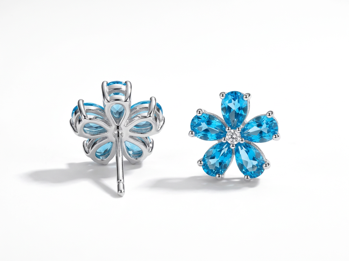Silver 925 Rhodium Pear Blue Tourquoise  Shape Studs