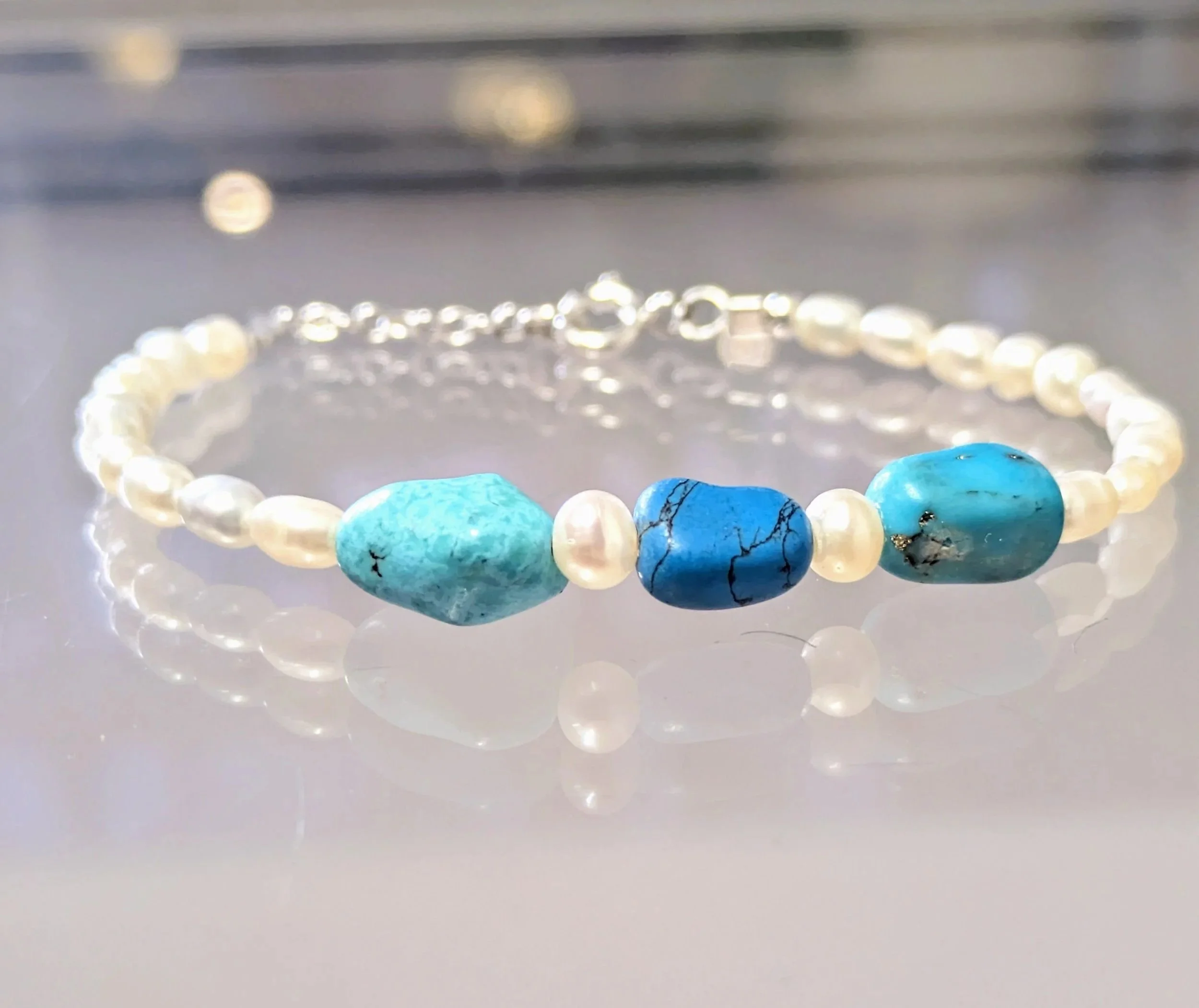 Turquoise & Pearls Bracelet display
