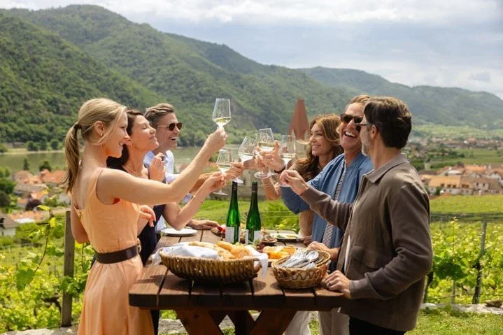 🍷✨ Experience the enchanting Wachau Valley in Europe, where wine tasting meets stunning landscapes! Enjoy a delightful lunch with friends surrounded by picturesque vineyards, raising your glasses in a joyful "cheers!" 🌿🥂

Ready to explor