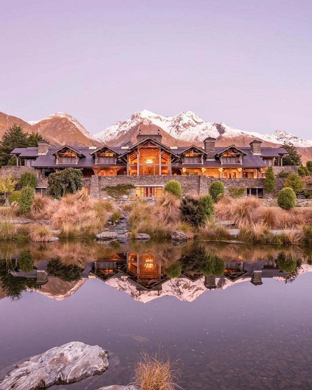 Here's a fun seasonal flip. While we rake leaves, New Zealand is heading into spring, and its lodge season is just beginning.

Blanket Bay tops our list every time. The lodge looks across Lake Wakatipu to the Humboldt Mountains, scenery so cinematic 