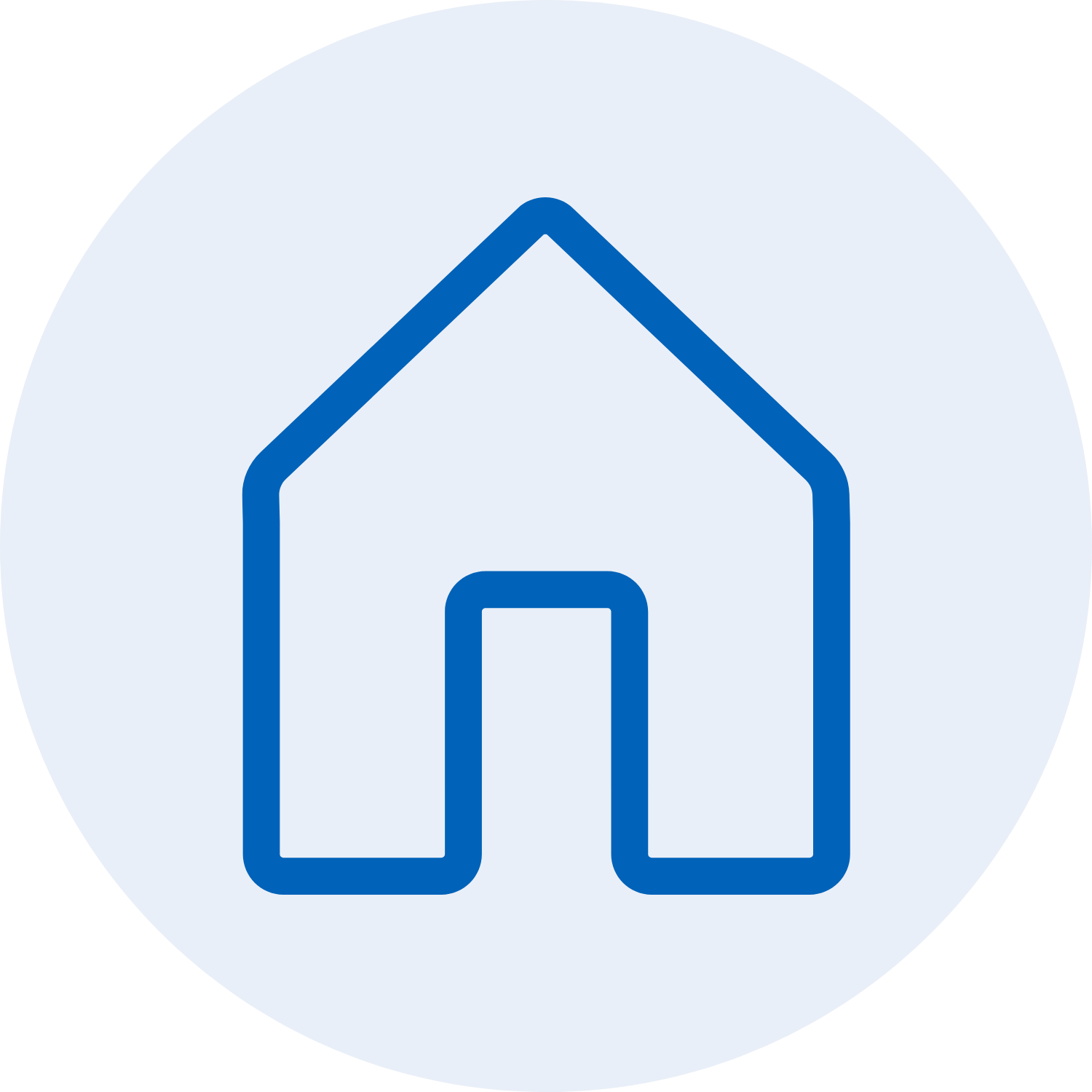 Icon of a blue house inside a gray circle.