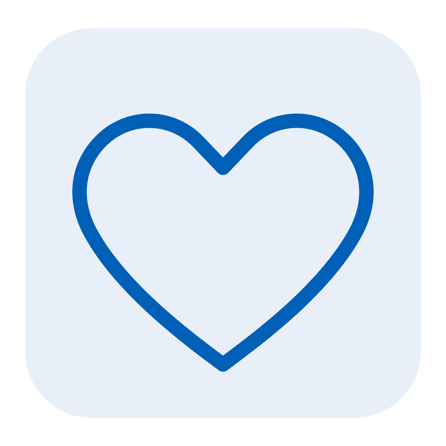 Icon of a blue heart outline on a light blue rounded square background.