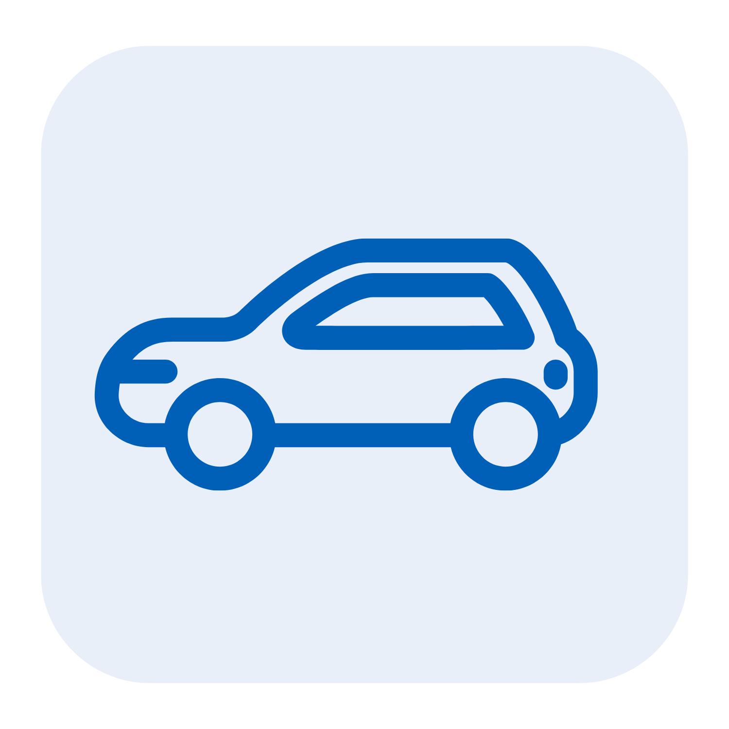 Icon of a blue outline car on a light background.