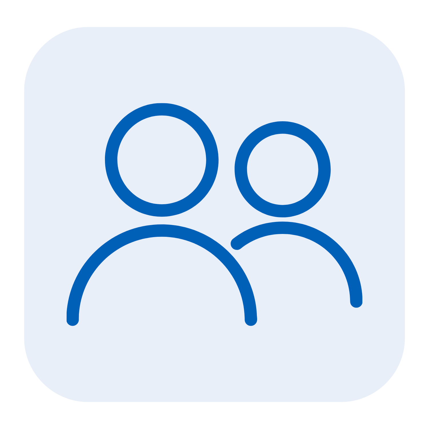 Icon of two stylized human figures in blue, representing a group or community.