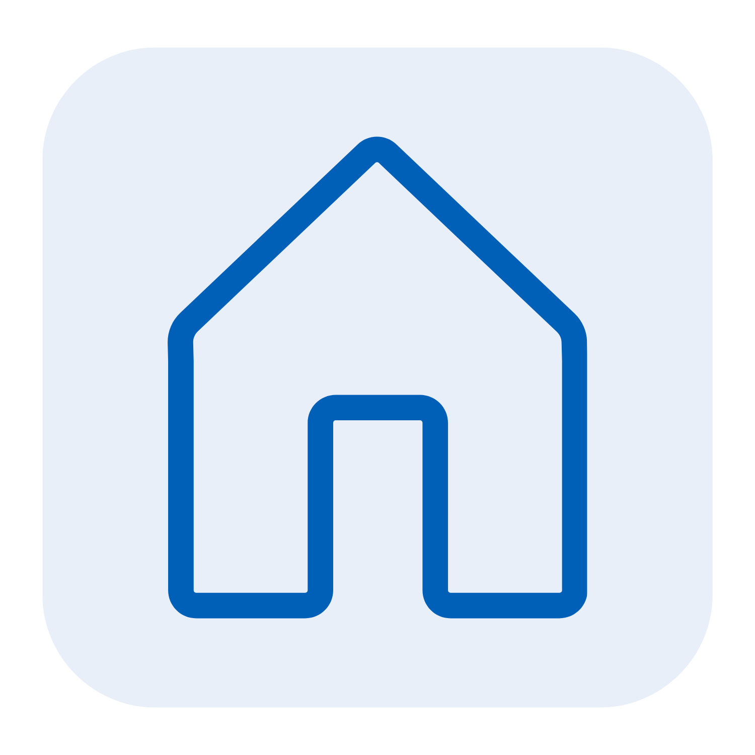 Icon of a blue house on a light blue circular background.