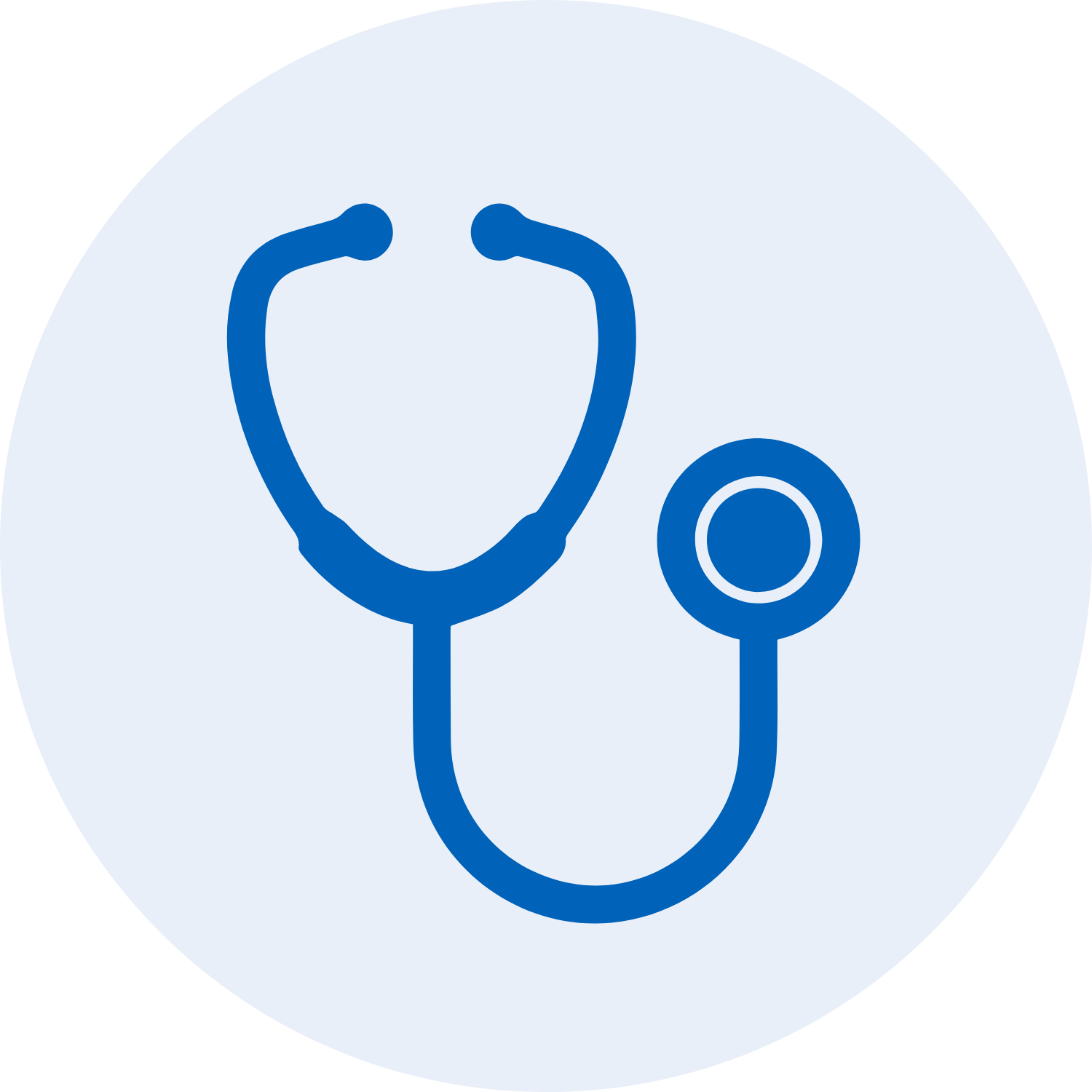 Icon of a blue stethoscope on a light blue circular background.