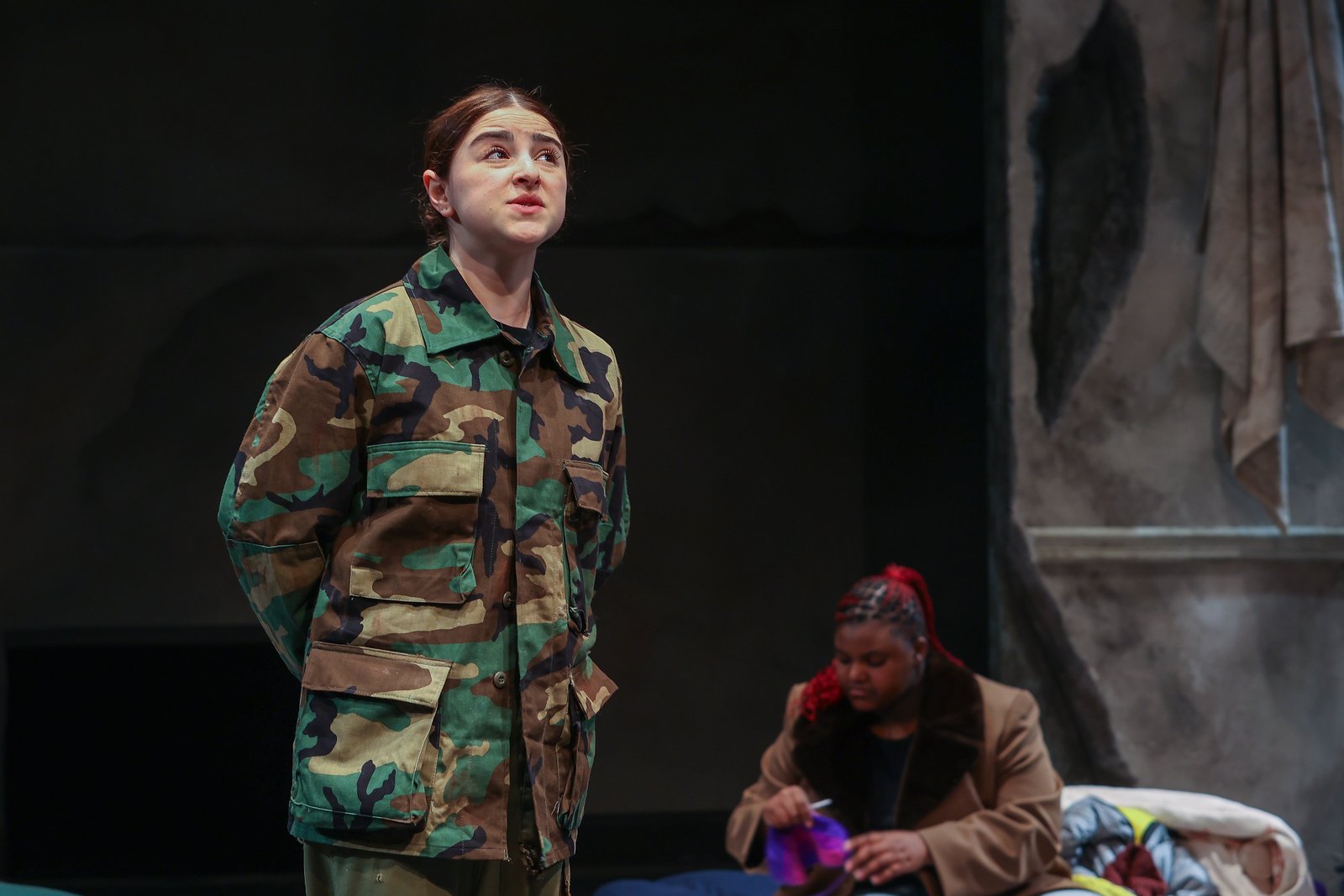 Ella Kahan as Guard #2 in “The Burial at Thebes: A version of Sophocles' Antigone” by Seamus Heaney, directed by Rosemary Hay at the University of the Arts.